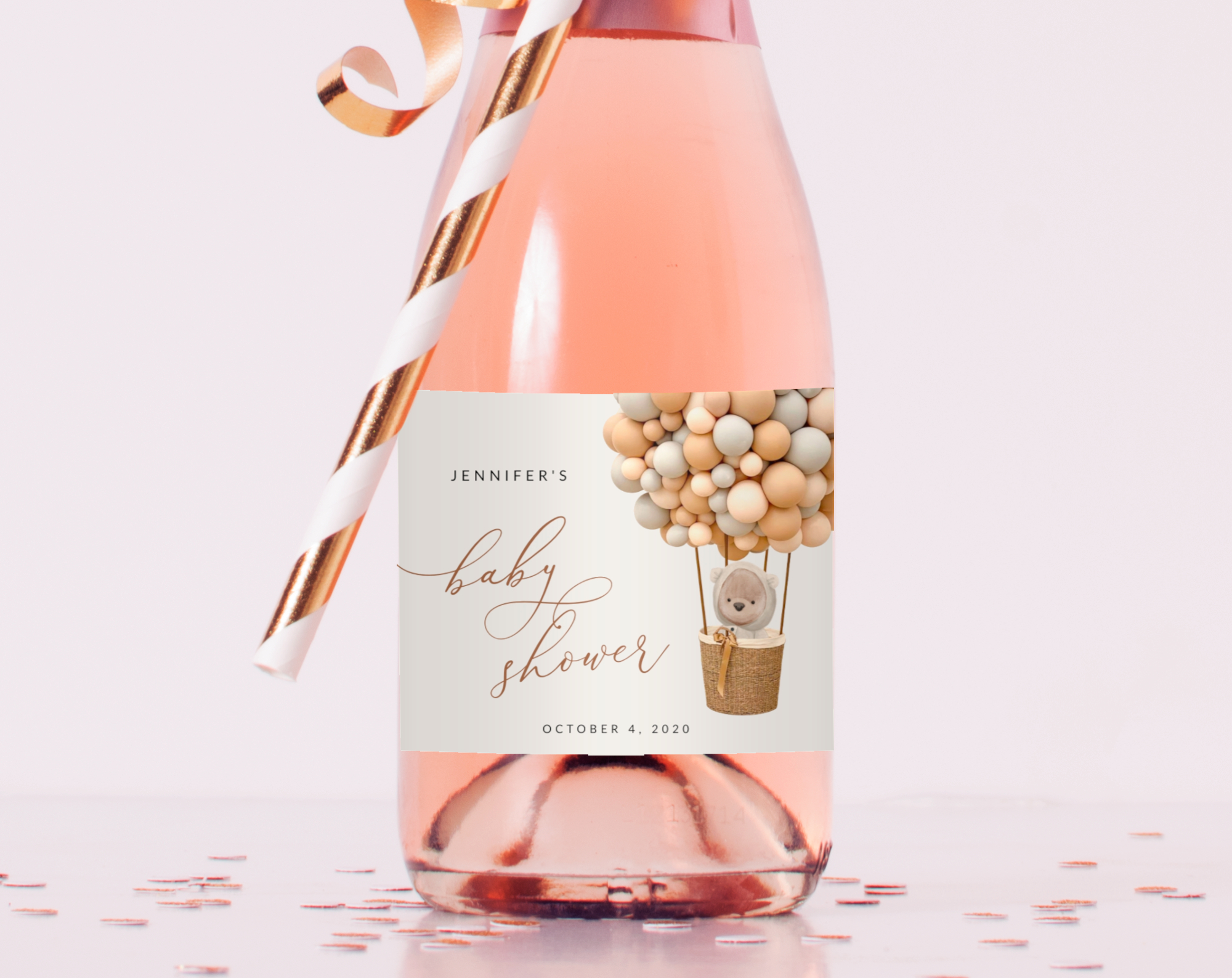 Bear and Beige Balloons Mini Champagne Labels, Gender Neutral Baby Shower, Printable File, Edit Yourself, SH54 Bear and Beige Balloons Mini Champagne Labels, Gender Neutral Baby Shower, Printable File, Edit Yourself, SH54