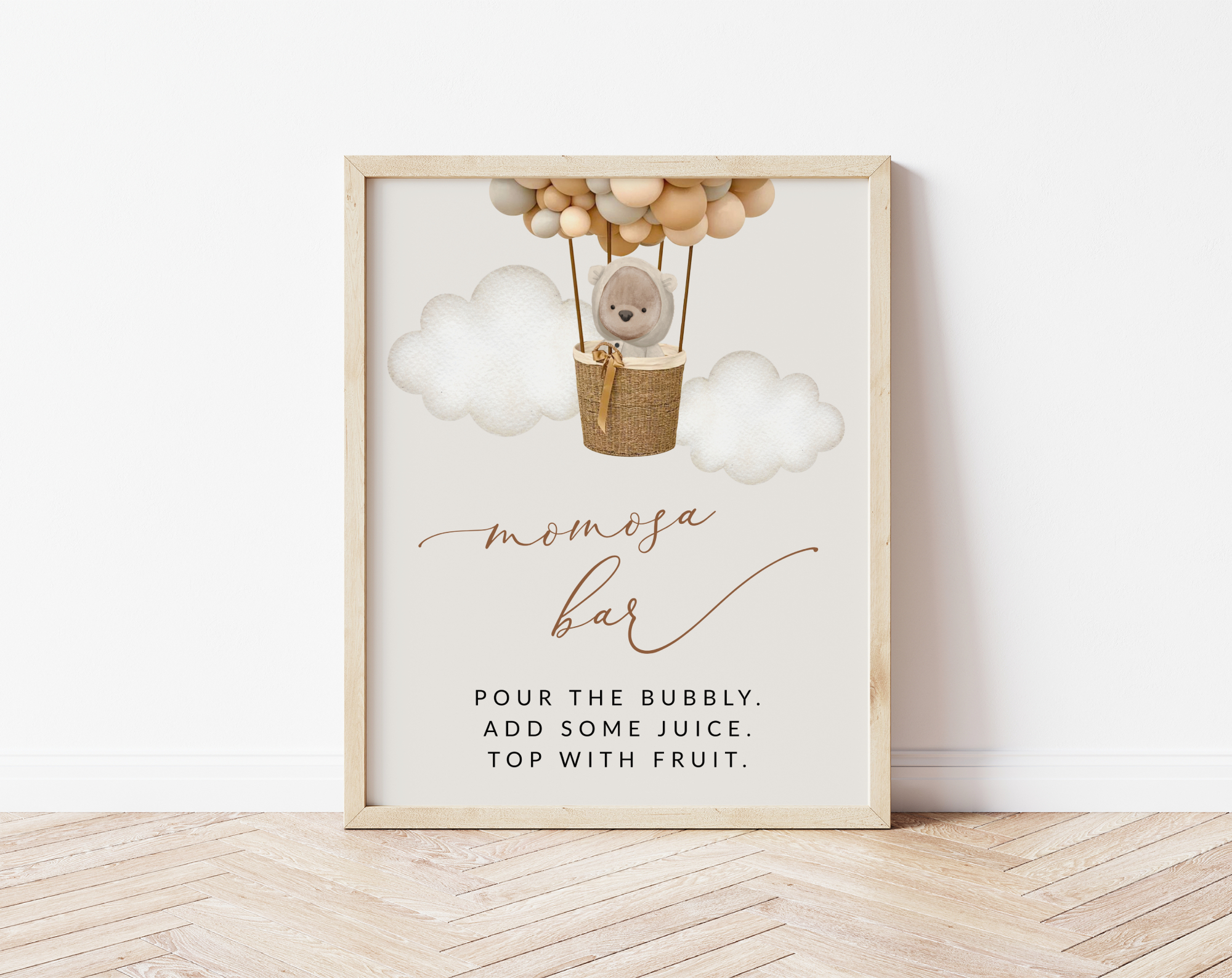 Bear and Beige Balloons Momosa Bar Sign, Baby Shower Sign, Gender Neutral Baby Shower, Printable File, Edit Yourself, SH54