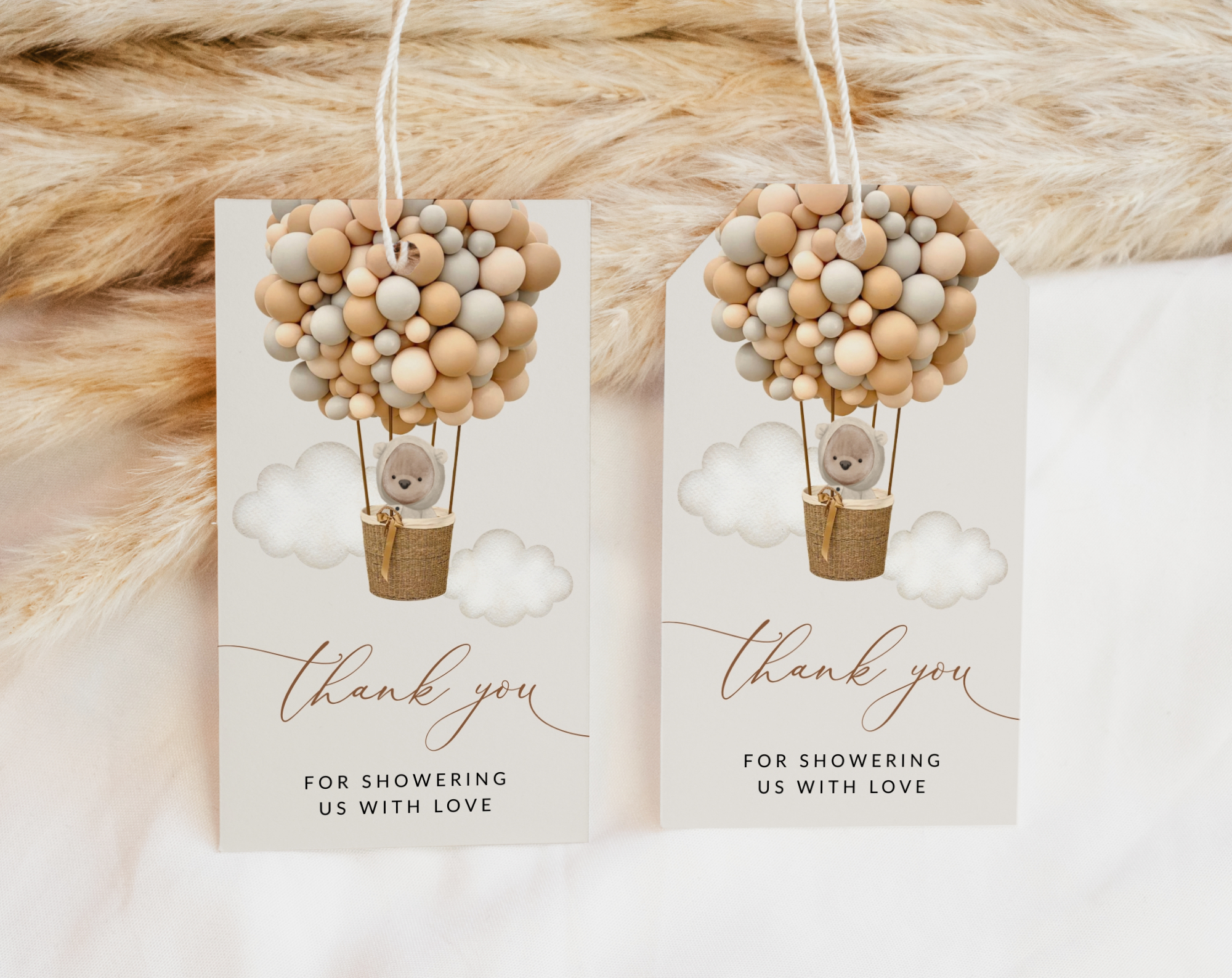 Bear and Beige Balloons Baby Shower Invitation, Gender Neutral Baby Shower, Printable File, Edit Yourself, SH54