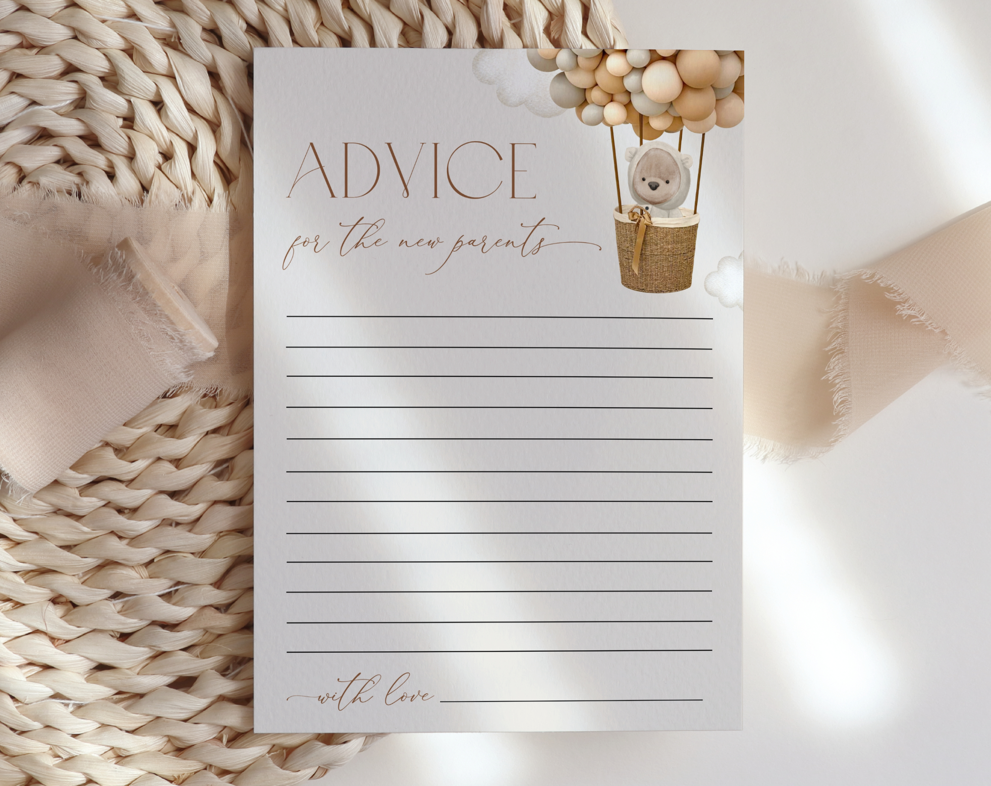 Bear and Beige Balloons Baby Shower Games, Set of 3 Games, Advice Predictions Wishes, Gender Neutral Baby Shower, Printable File, Edit Yourself, SH54