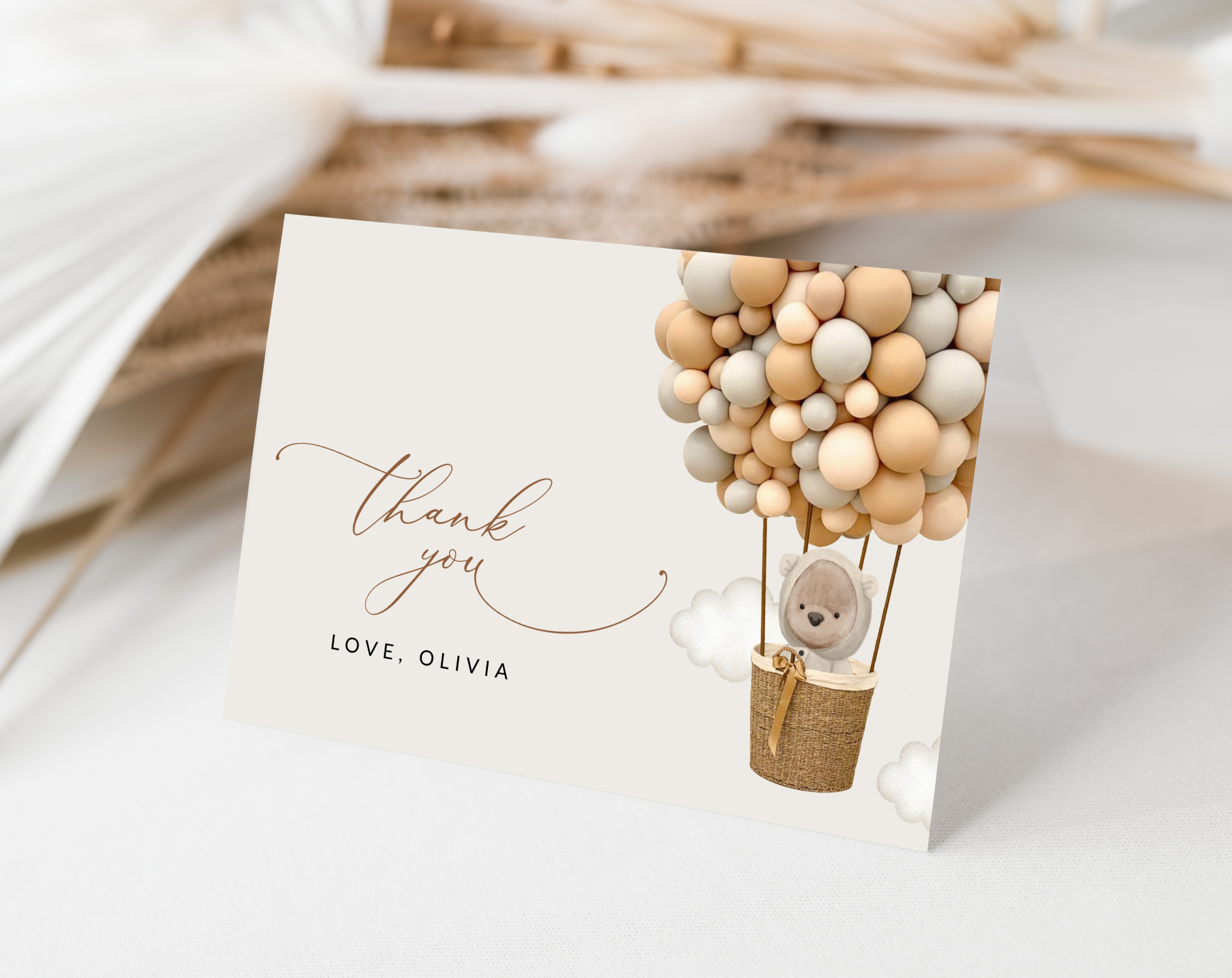 Bear and Beige Balloons Thank You Card, Gender Neutral Baby Shower, Printable File, Edit Yourself, SH54 Bear and Beige Balloons Thank You Card, Gender Neutral Baby Shower, Printable File, Edit Yourself, SH54