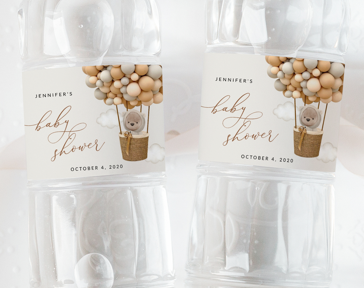 Bear and Beige Balloons Water Bottle Labels, Gender Neutral Baby Shower, Printable File, Edit Yourself, SH54 Bear and Beige Balloons Water Bottle Labels, Gender Neutral Baby Shower, Printable File, Edit Yourself, SH54