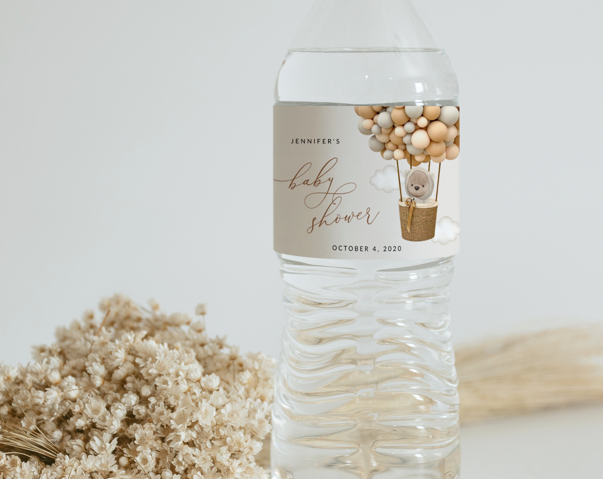 Bear and Beige Balloons Water Bottle Labels, Gender Neutral Baby Shower, Printable File, Edit Yourself, SH54 Bear and Beige Balloons Water Bottle Labels, Gender Neutral Baby Shower, Printable File, Edit Yourself, SH54