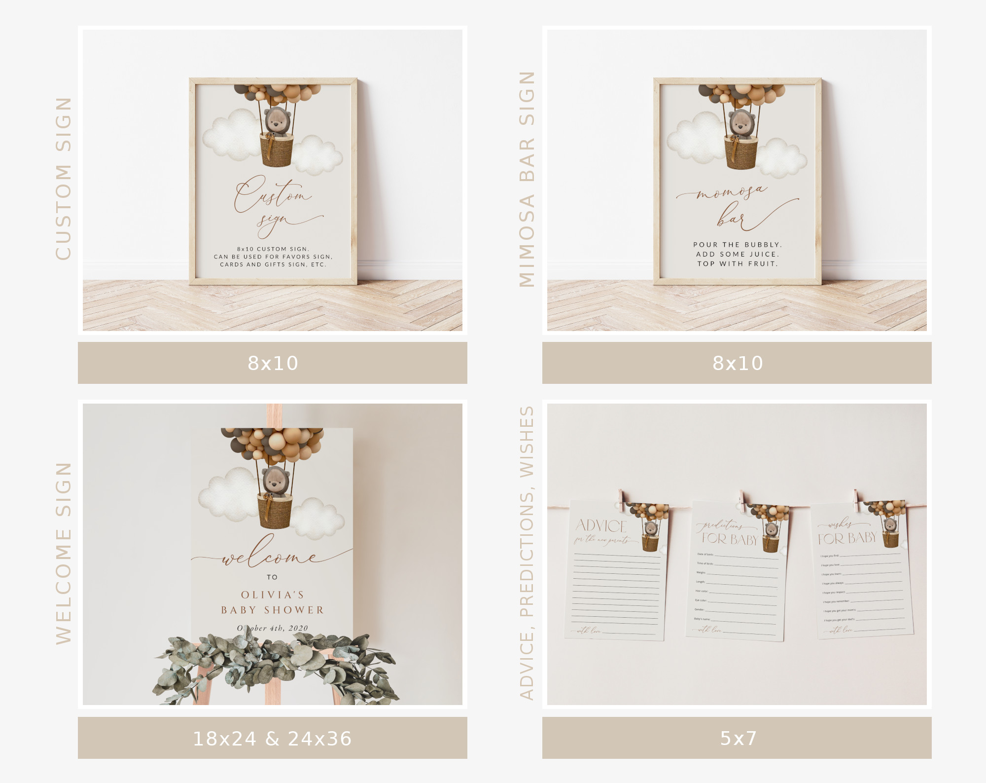 Bear and Brown Balloons Baby Shower Bundle, Gender Neutral Baby Shower, Printable File, Edit Yourself, SH53 Bear and Brown Balloons Baby Shower Bundle, Gender Neutral Baby Shower, Printable File, Edit Yourself, SH53