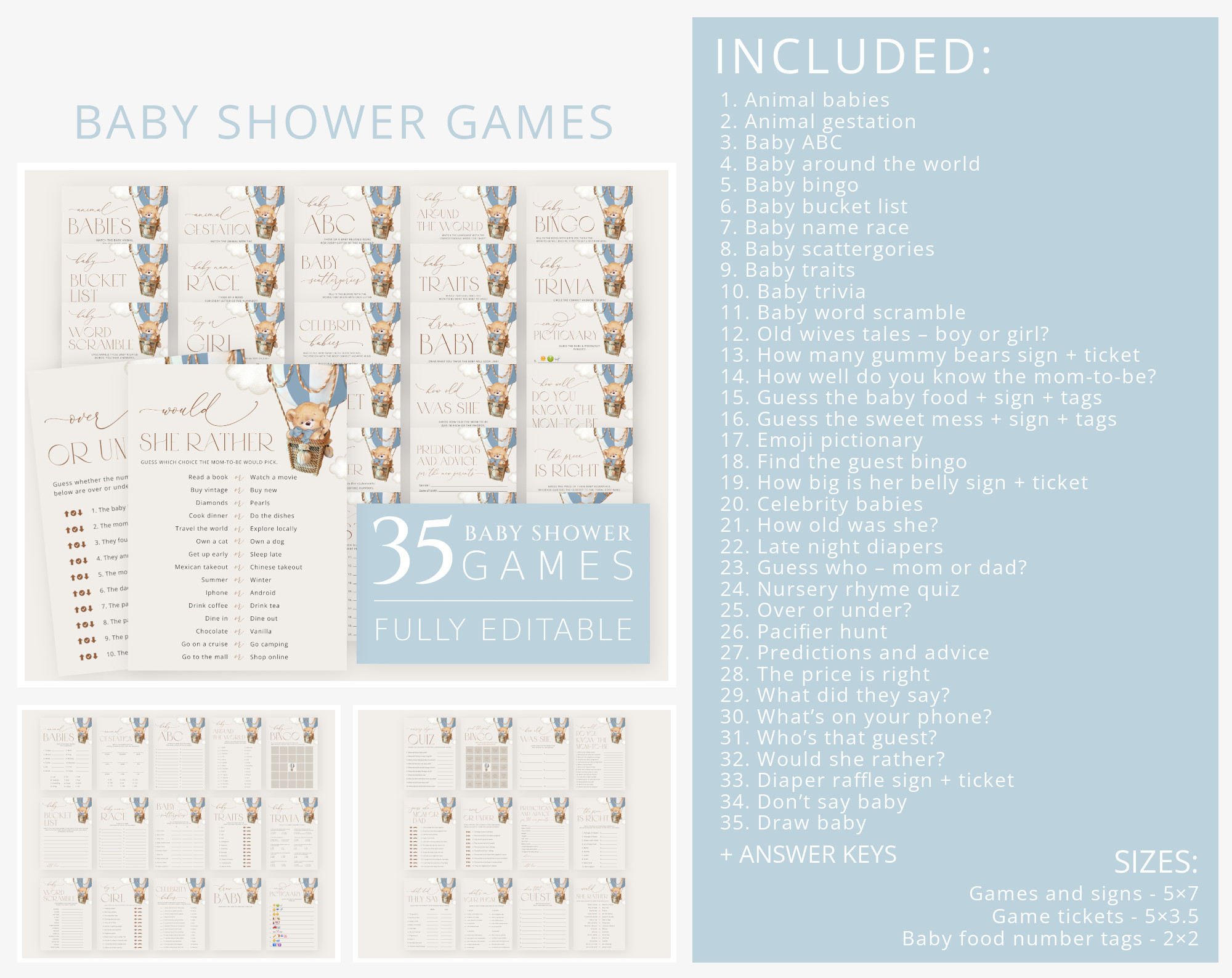 Bear in Blue Balloon Baby Shower Bundle, Boy Baby Shower, Printable File, Edit Yourself, SH55 Bear in Blue Balloon Baby Shower Bundle, Boy Baby Shower, Printable File, Edit Yourself, SH55