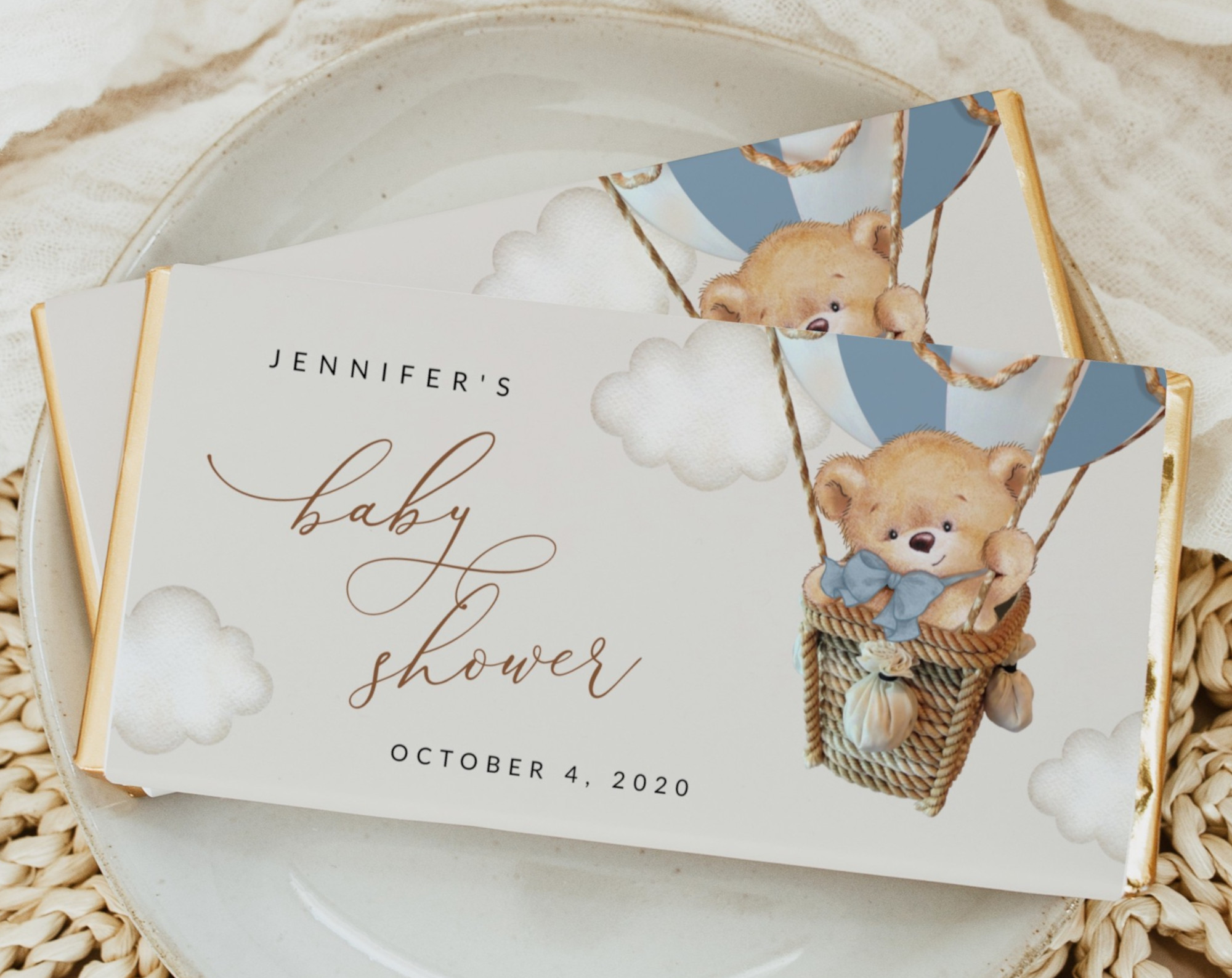 Bear in Blue Balloon Chocolate Bar Wrapper, Candy Bar Wrapper, Boy Baby Shower, Printable File, Edit Yourself, SH55