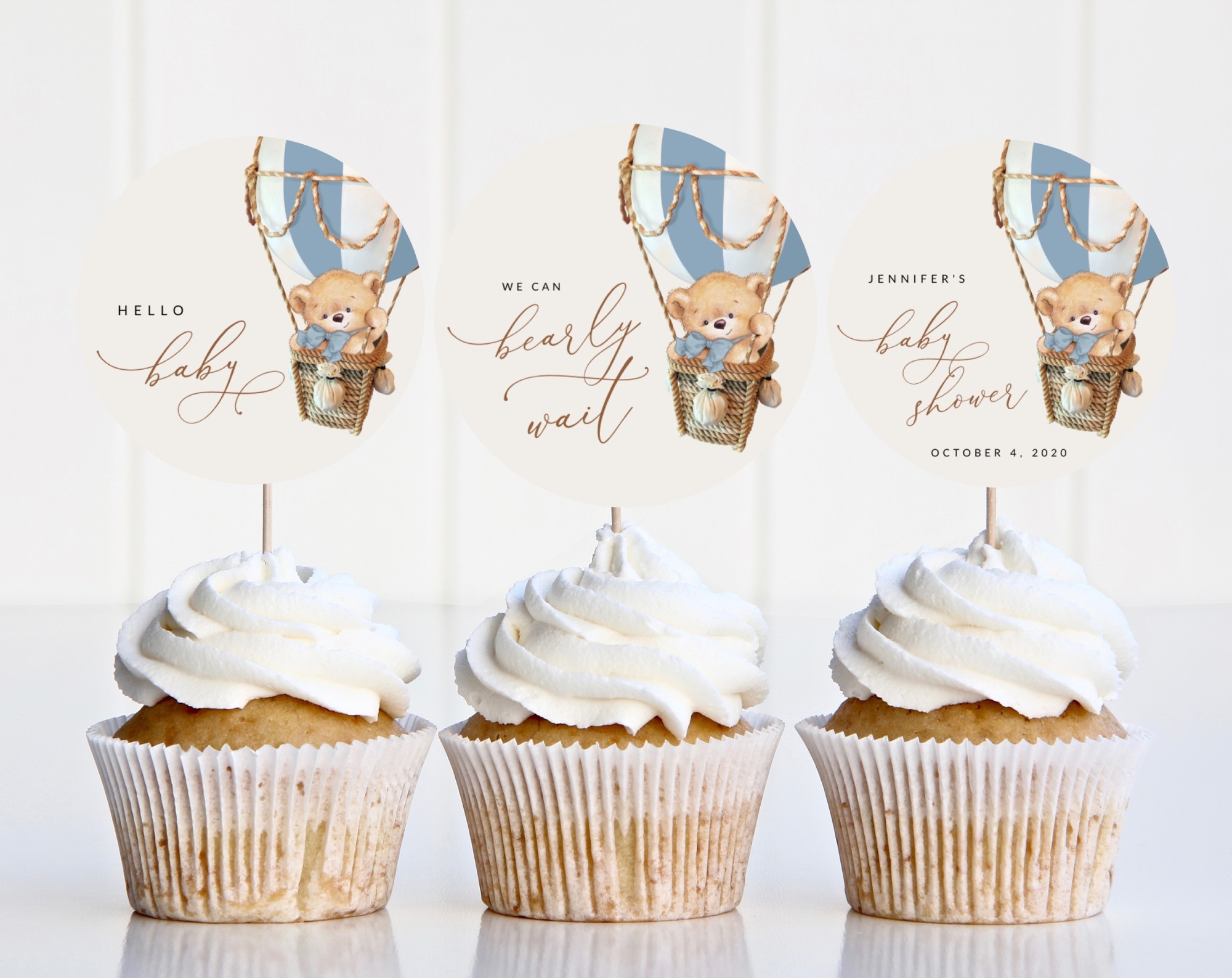 Bear in Blue Balloon Cupcake Toppers, Baby Shower Decoration, Boy Baby Shower, Printable File, Edit Yourself, SH55 Bear in Blue Balloon Cupcake Toppers, Baby Shower Decoration, Boy Baby Shower, Printable File, Edit Yourself, SH55