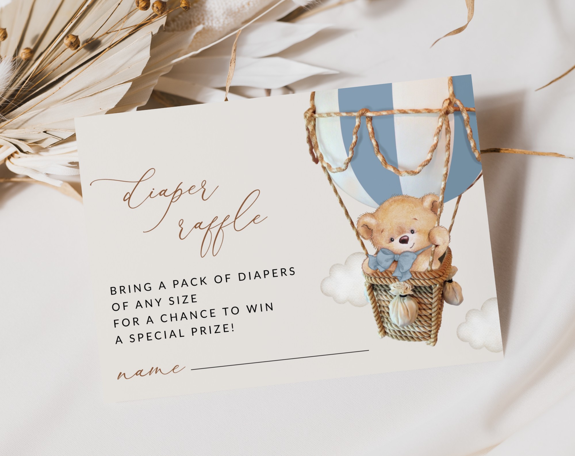 Bear in Blue Balloon Baby Shower Invitation Suite, Boy Baby Shower, Printable File, Edit Yourself, SH55