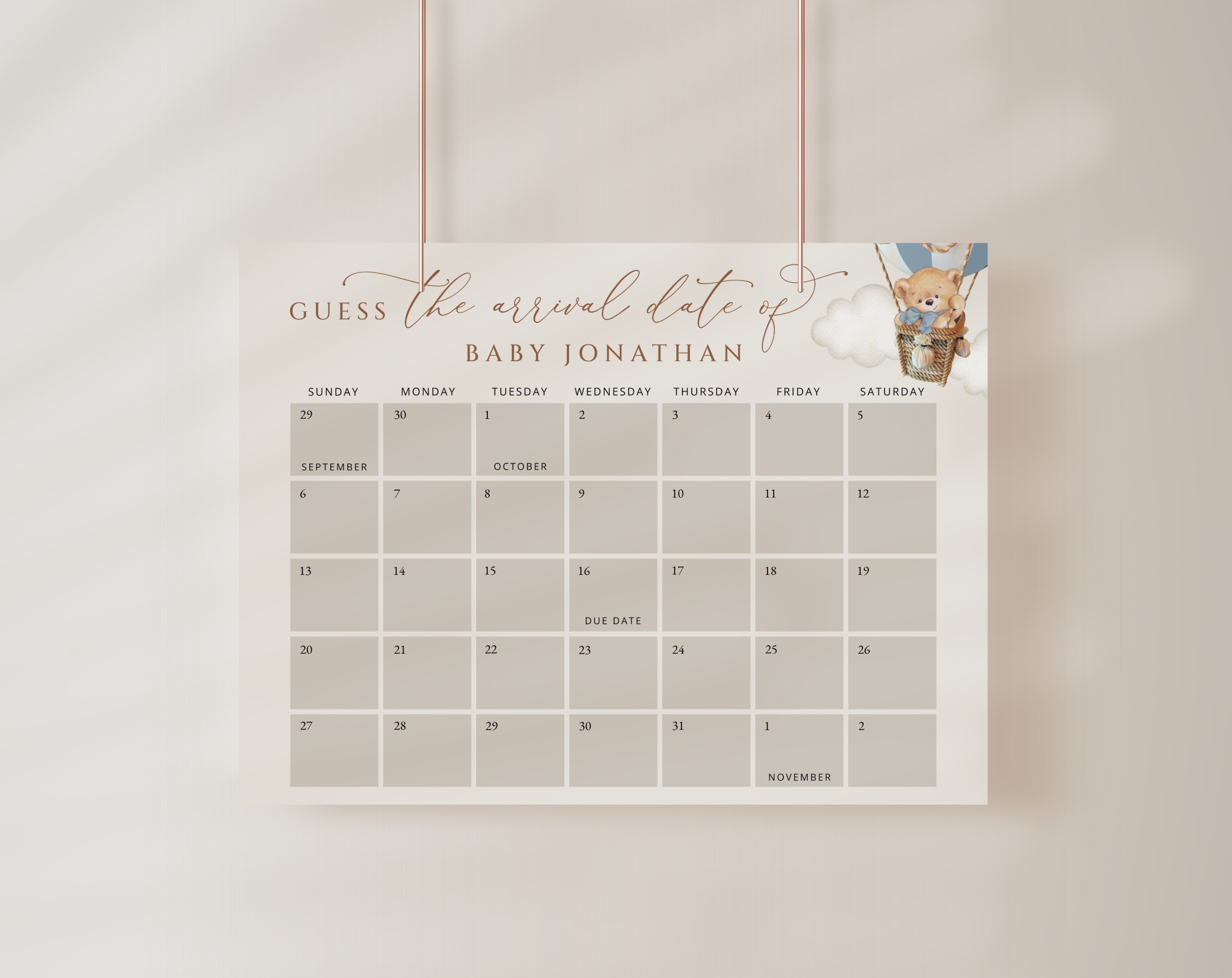 Bear in Blue Balloon Guess the Due Date, Baby Shower Game, Boy Baby Shower, Printable File, Edit Yourself, SH55 Bear in Blue Balloon Guess the Due Date, Baby Shower Game, Boy Baby Shower, Printable File, Edit Yourself, SH55