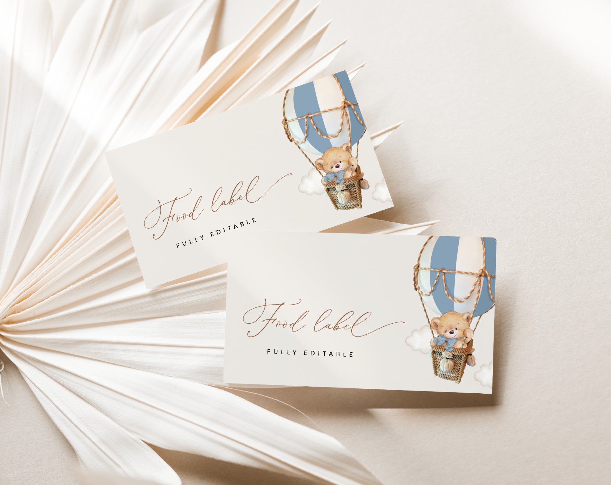 Bear in Blue Balloon Food Label, Baby Shower Decoration, Boy Baby Shower, Printable File, Edit Yourself, SH55