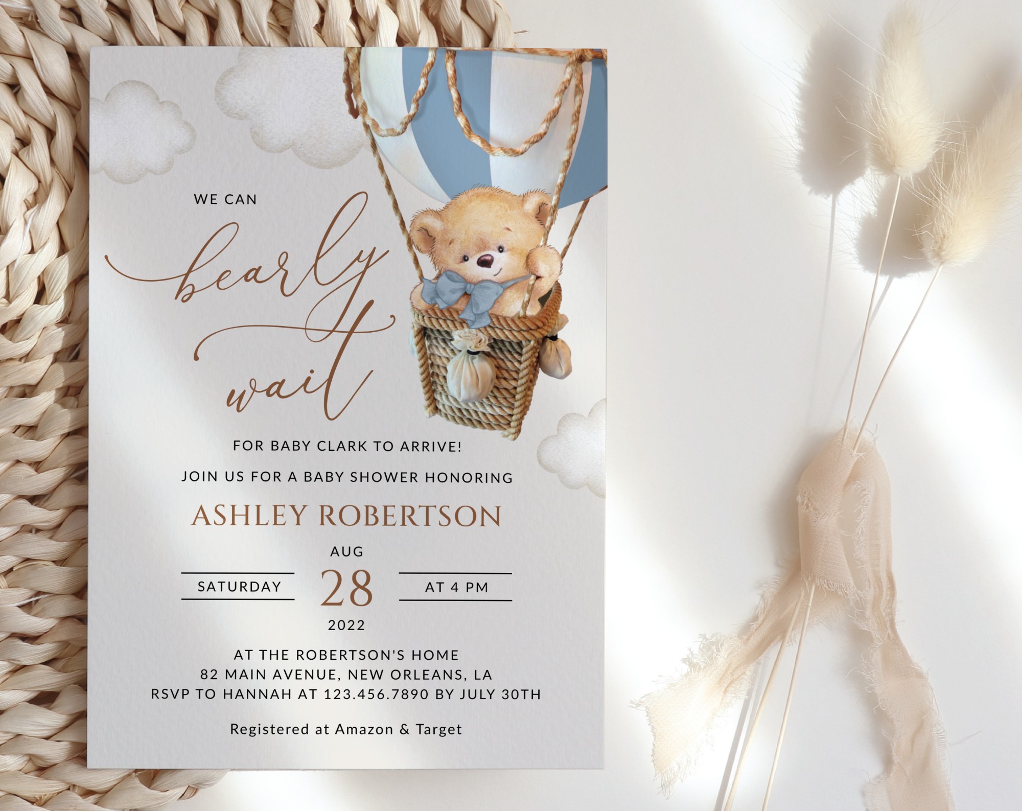 Bear in Blue Balloon Baby Shower Invitation, Boy Baby Shower, Printable File, Edit Yourself, SH55 Bear in Blue Balloon Baby Shower Invitation, Boy Baby Shower, Printable File, Edit Yourself, SH55