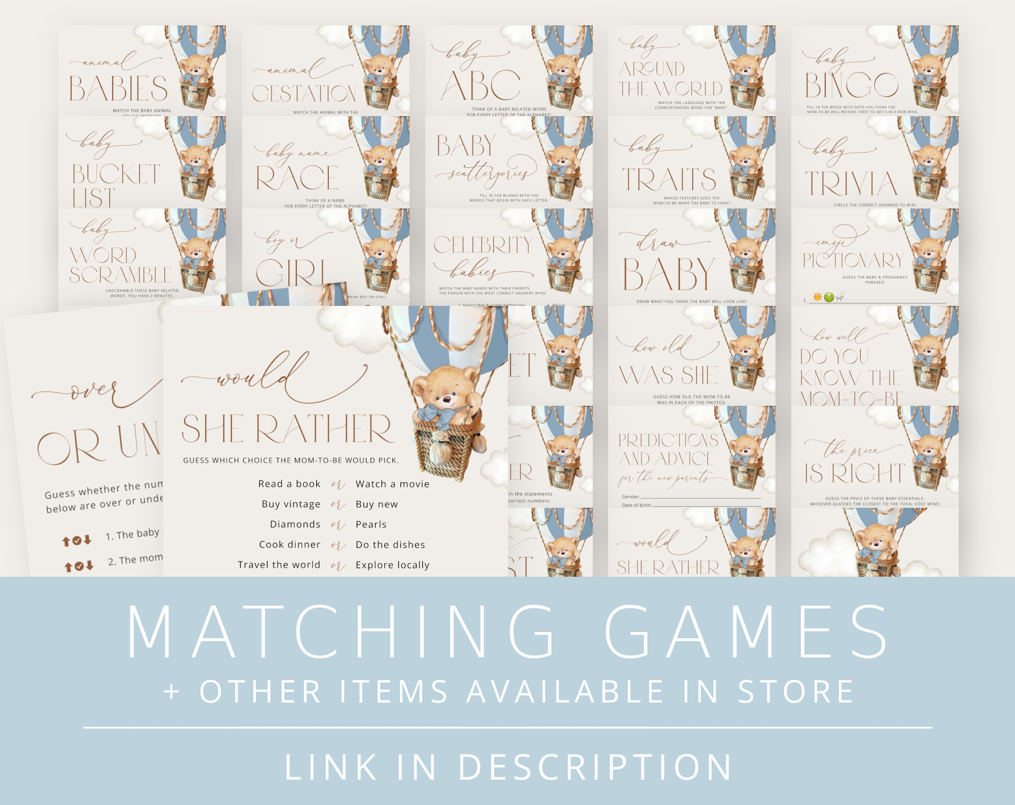 Bear in Blue Balloon Baby Shower Games Bundle, Set of 35 Games, Boy Baby Shower, Printable File, Edit Yourself, SH55 Bear in Blue Balloon Baby Shower Games Bundle, Set of 35 Games, Boy Baby Shower, Printable File, Edit Yourself, SH55