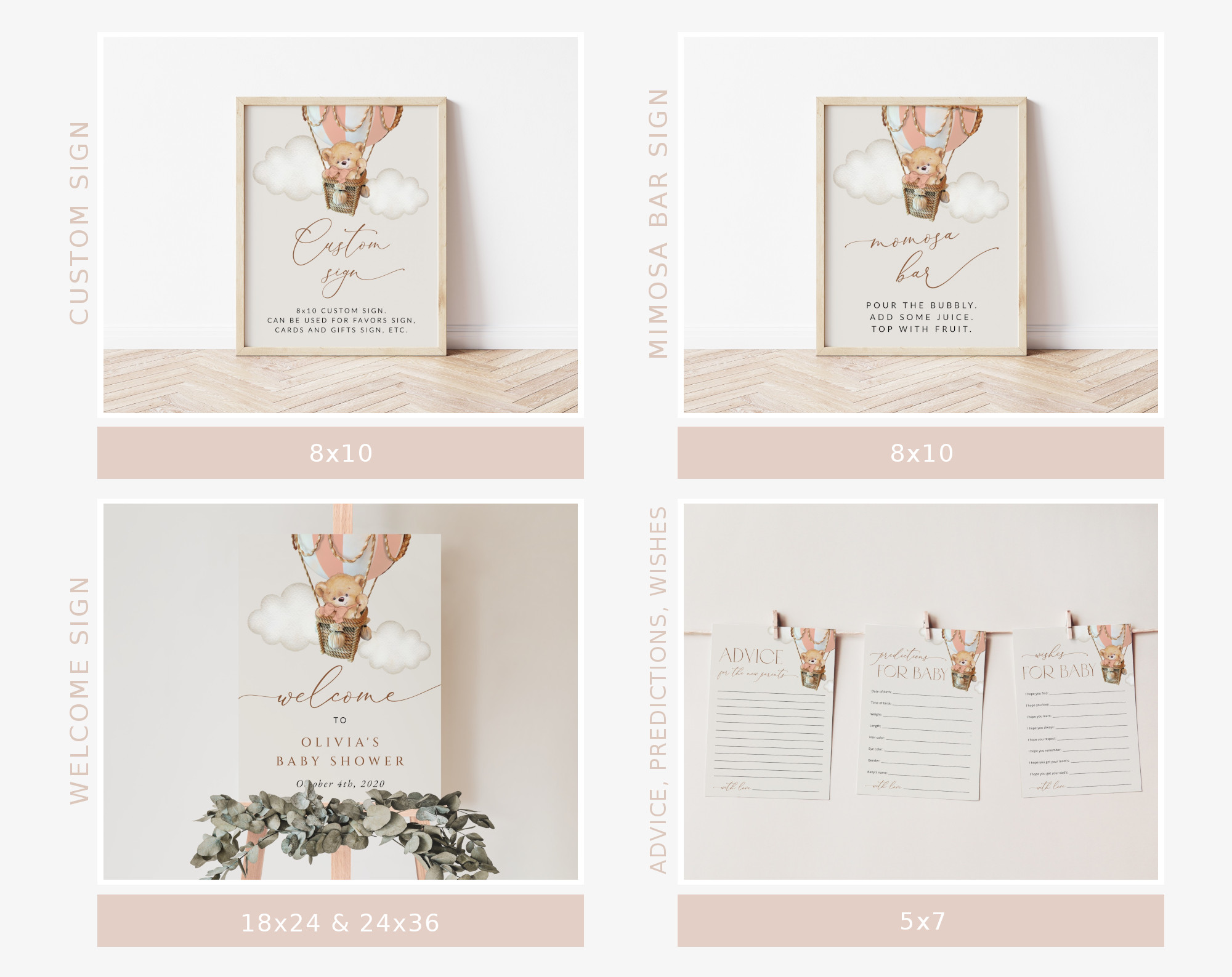 Bear in Pink Balloon Baby Shower Bundle, Girl Baby Shower, Printable File, Edit Yourself, SH56 Bear in Pink Balloon Baby Shower Bundle, Girl Baby Shower, Printable File, Edit Yourself, SH56