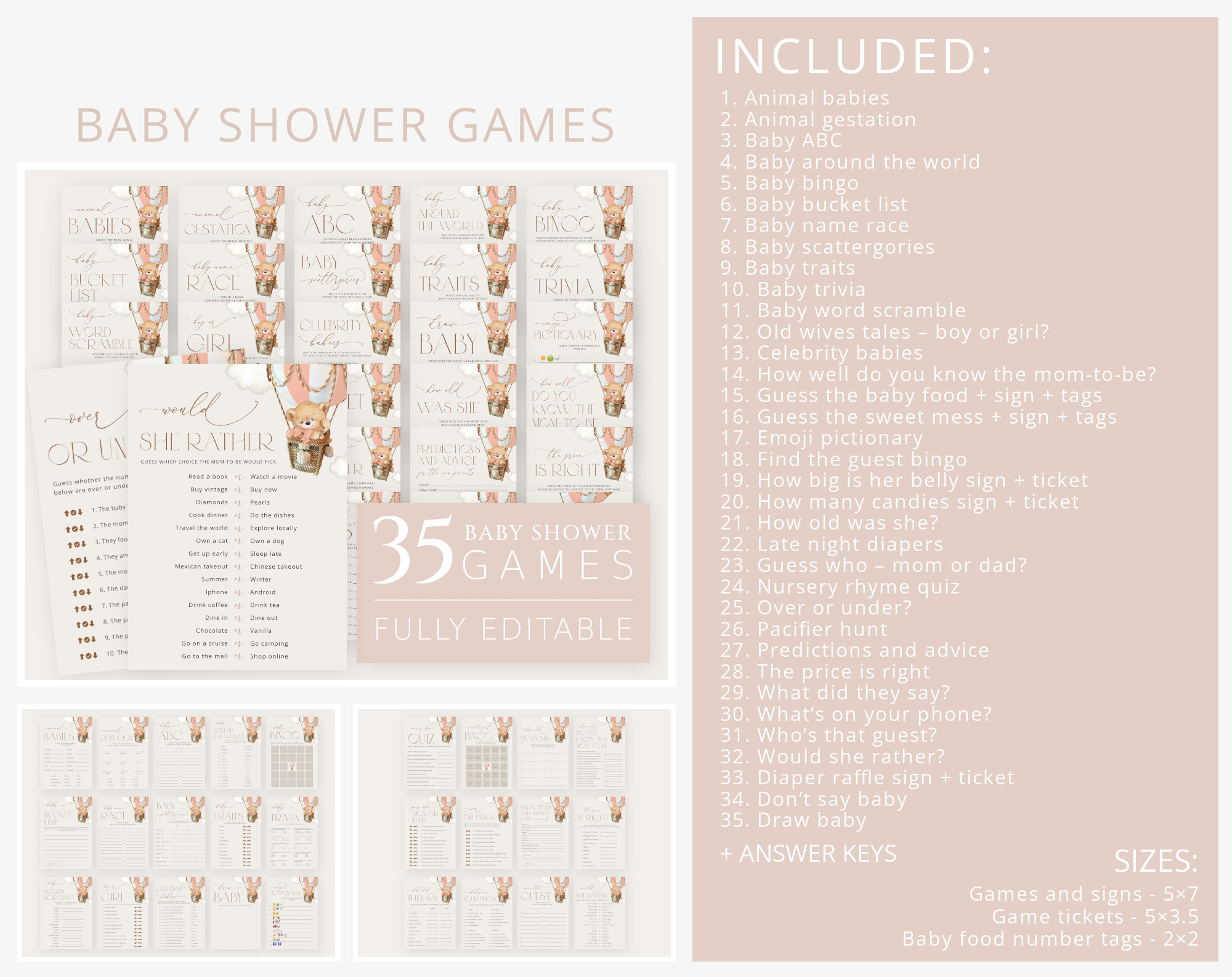 Bear in Pink Balloon Baby Shower Bundle, Girl Baby Shower, Printable File, Edit Yourself, SH56 Bear in Pink Balloon Baby Shower Bundle, Girl Baby Shower, Printable File, Edit Yourself, SH56