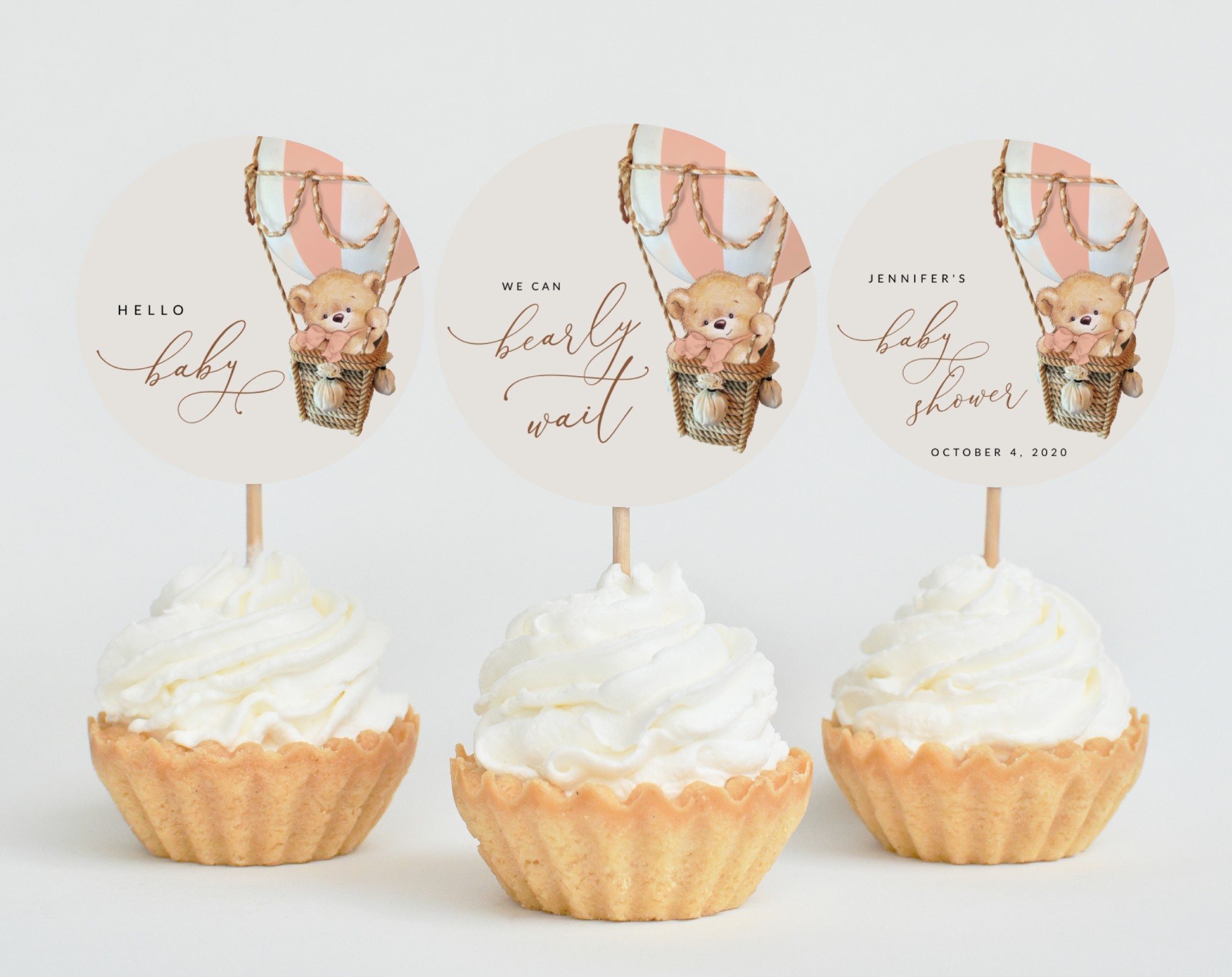 Bear in Pink Balloons Cupcake Toppers, Baby Shower Decoration, Girl Baby Shower, Printable File, Edit Yourself, SH56 Bear in Pink Balloons Cupcake Toppers, Baby Shower Decoration, Girl Baby Shower, Printable File, Edit Yourself, SH56