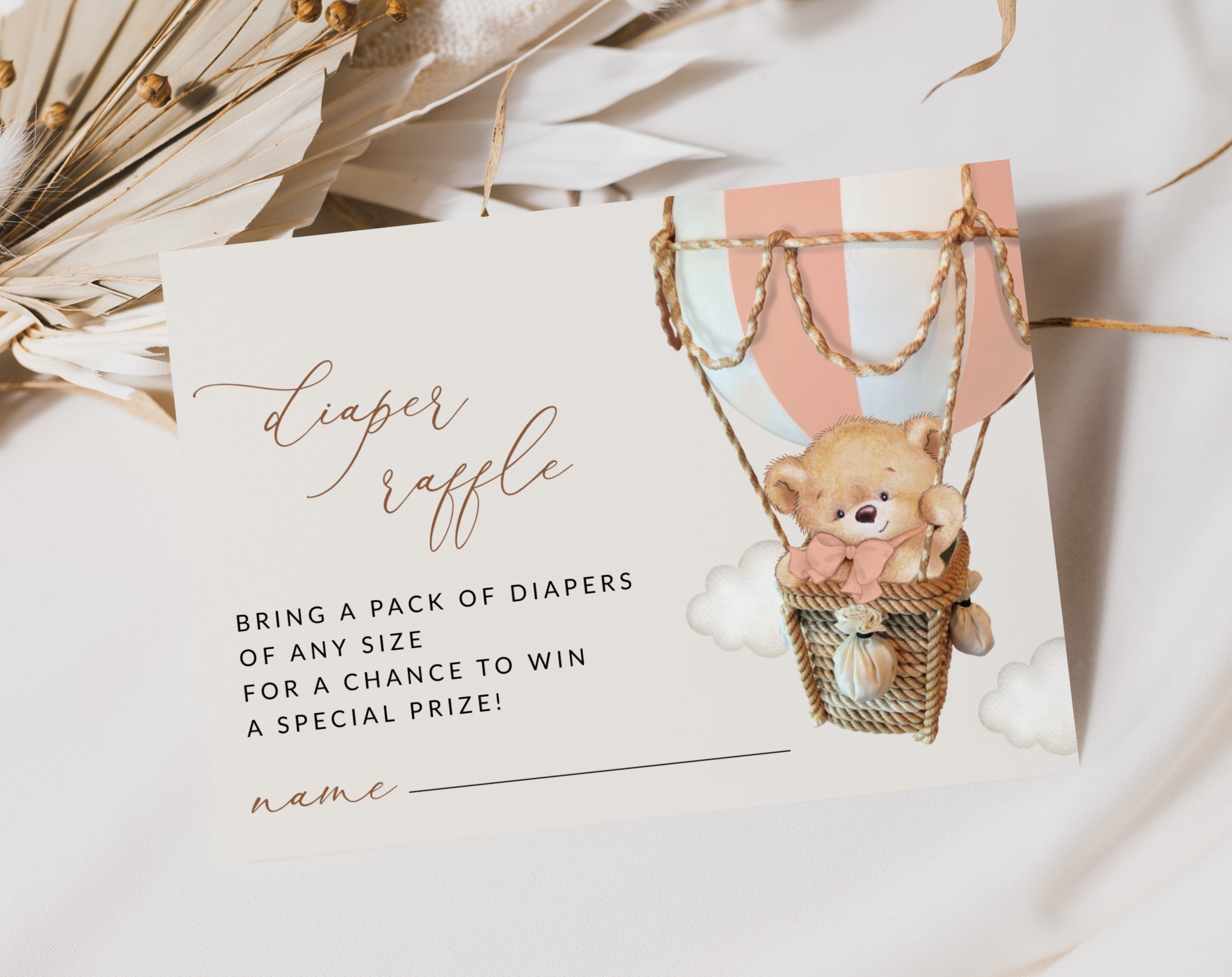 Bear in Pink Balloon Baby Shower Invitation Suite, Girl Baby Shower, Printable File, Edit Yourself, SH56