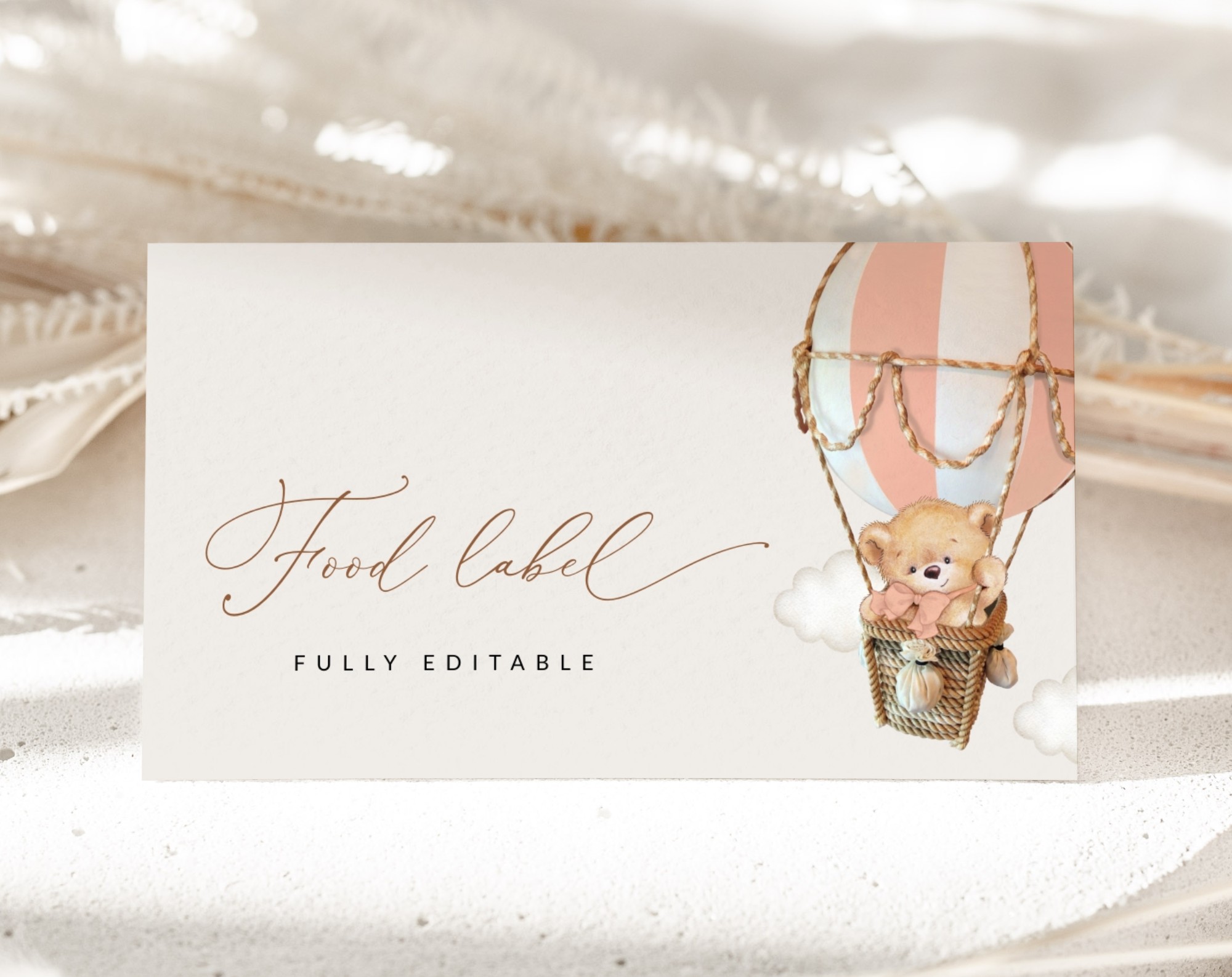 Bear in Pink Balloon Food Label, Baby Shower Decoration, Girl Baby Shower, Printable File, Edit Yourself, SH56