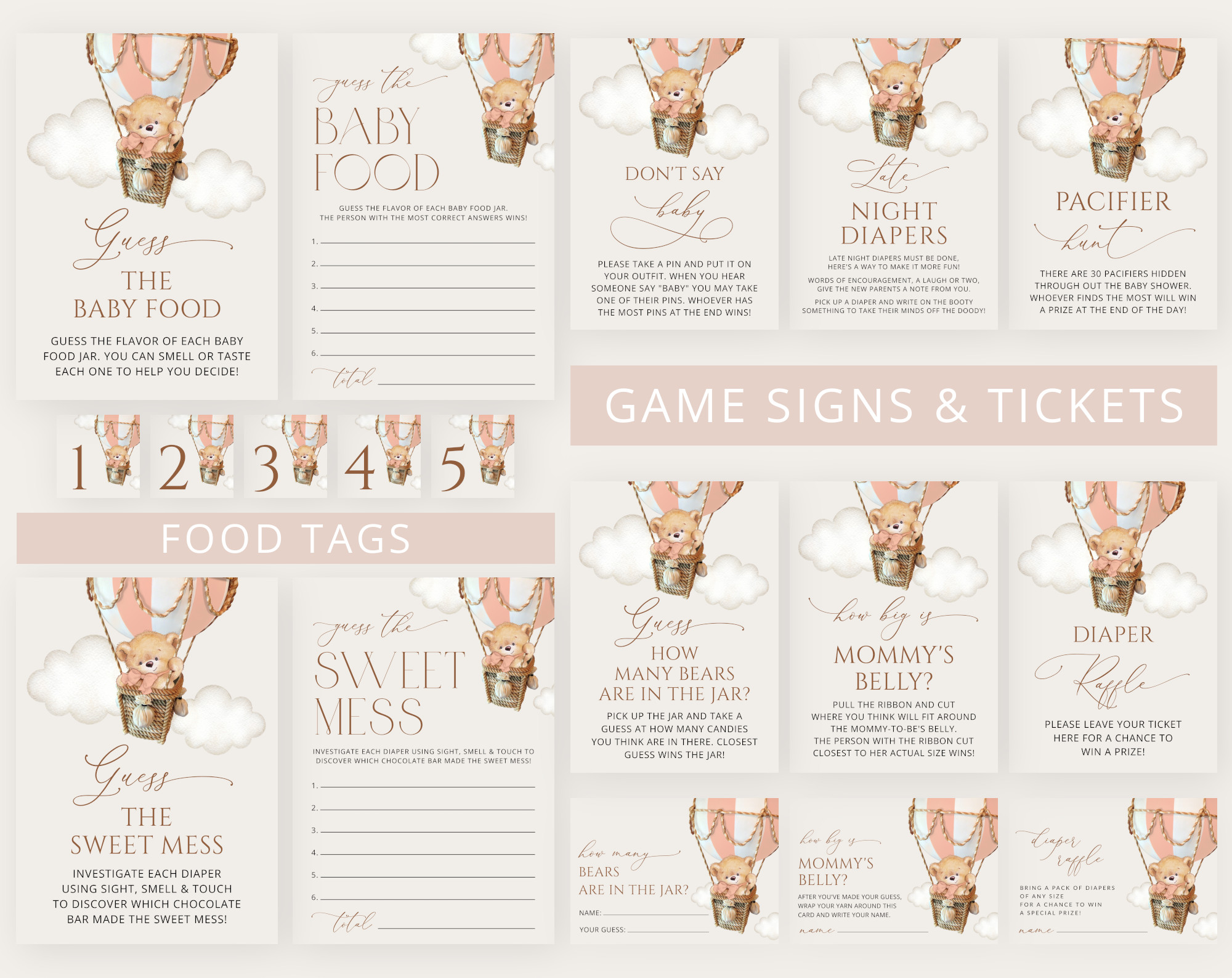 Bear in Pink Balloon Baby Shower Games Bundle, Set of 35 Games, Girl Baby Shower, Printable File, Edit Yourself, SH56 Bear in Pink Balloon Baby Shower Games Bundle, Set of 35 Games, Girl Baby Shower, Printable File, Edit Yourself, SH56