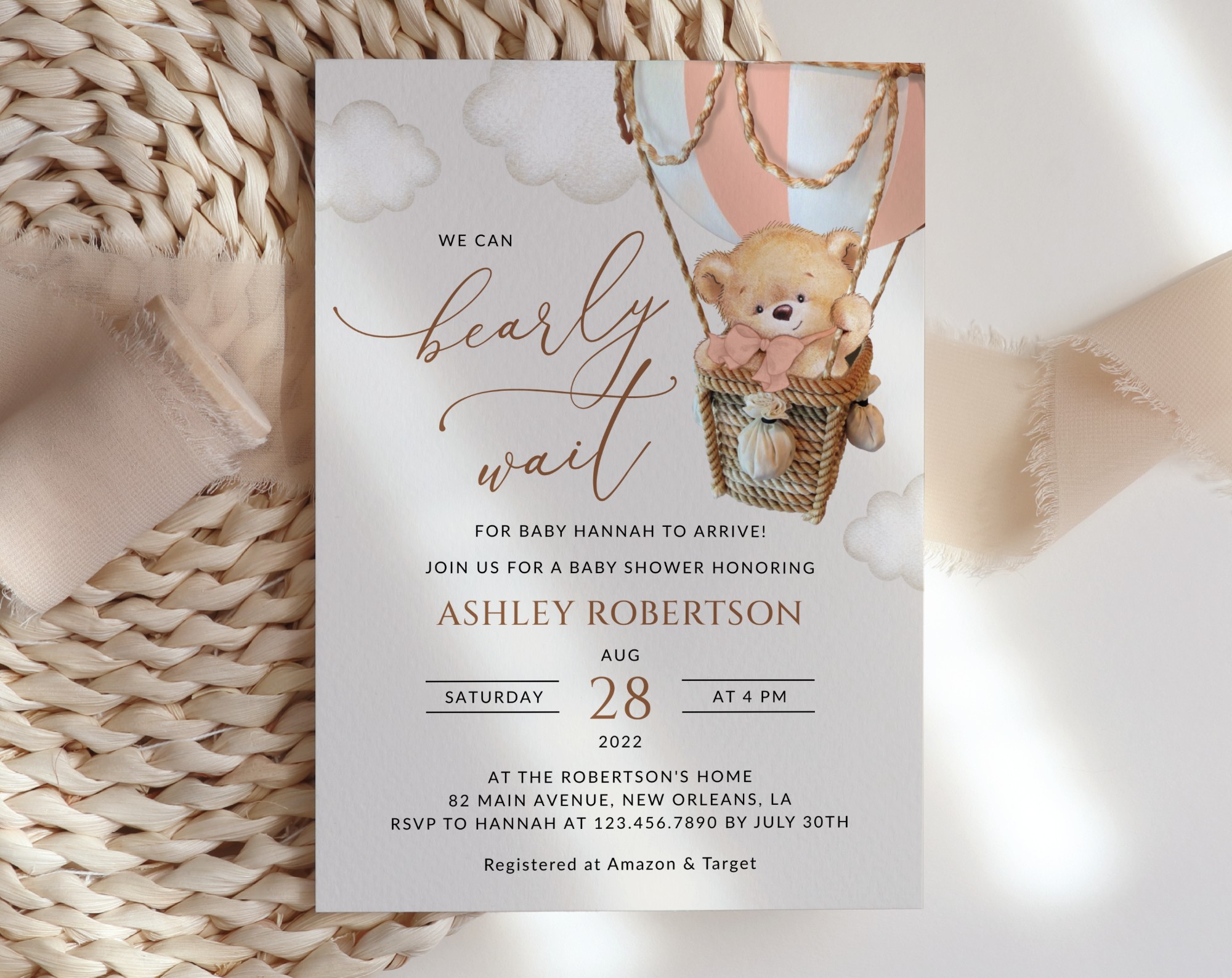 Bear in Pink Balloon Baby Shower Invitation, Girl Baby Shower, Printable File, Edit Yourself, SH56 Bear in Pink Balloon Baby Shower Invitation, Girl Baby Shower, Printable File, Edit Yourself, SH56
