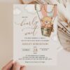 Bear in Pink Balloon Baby Shower Invitation, Girl Baby Shower, Printable File, Edit Yourself, SH56