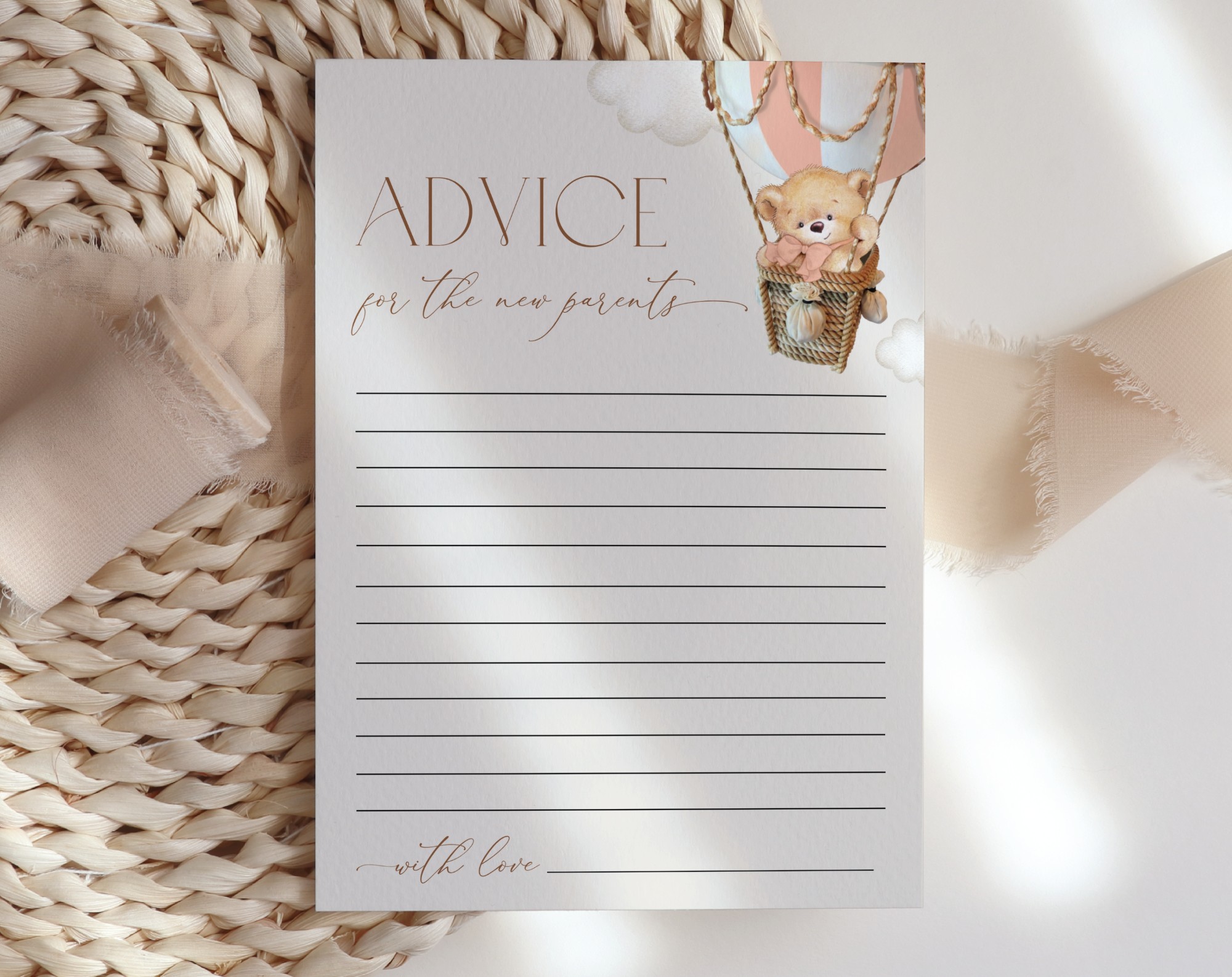 Bear in Pink Balloon Baby Shower Games, Set of 3 Games, Advice Predictions Wishes, Girl Baby Shower, Printable File, Edit Yourself, SH56