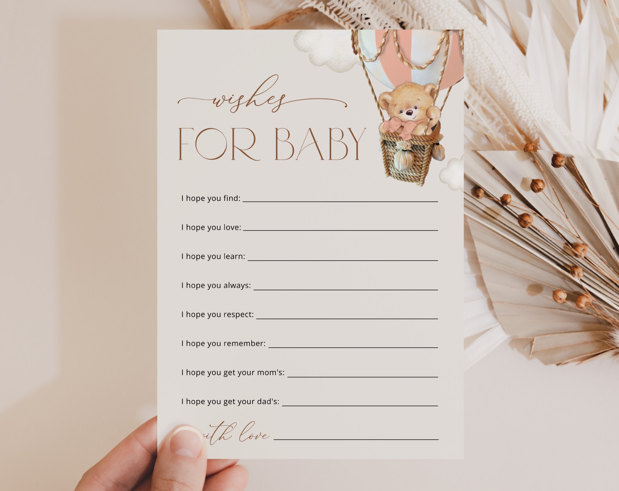 Bear in Pink Balloon Baby Shower Games, Set of 3 Games, Advice Predictions Wishes, Girl Baby Shower, Printable File, Edit Yourself, SH56