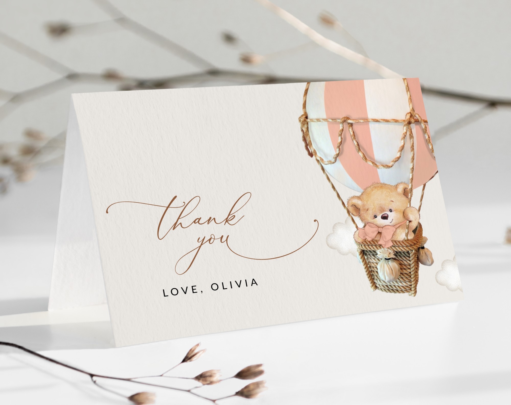 Bear in Pink Balloon Thank You Card, Girl Baby Shower, Printable File, Edit Yourself, SH56 Bear in Pink Balloon Thank You Card, Girl Baby Shower, Printable File, Edit Yourself, SH56