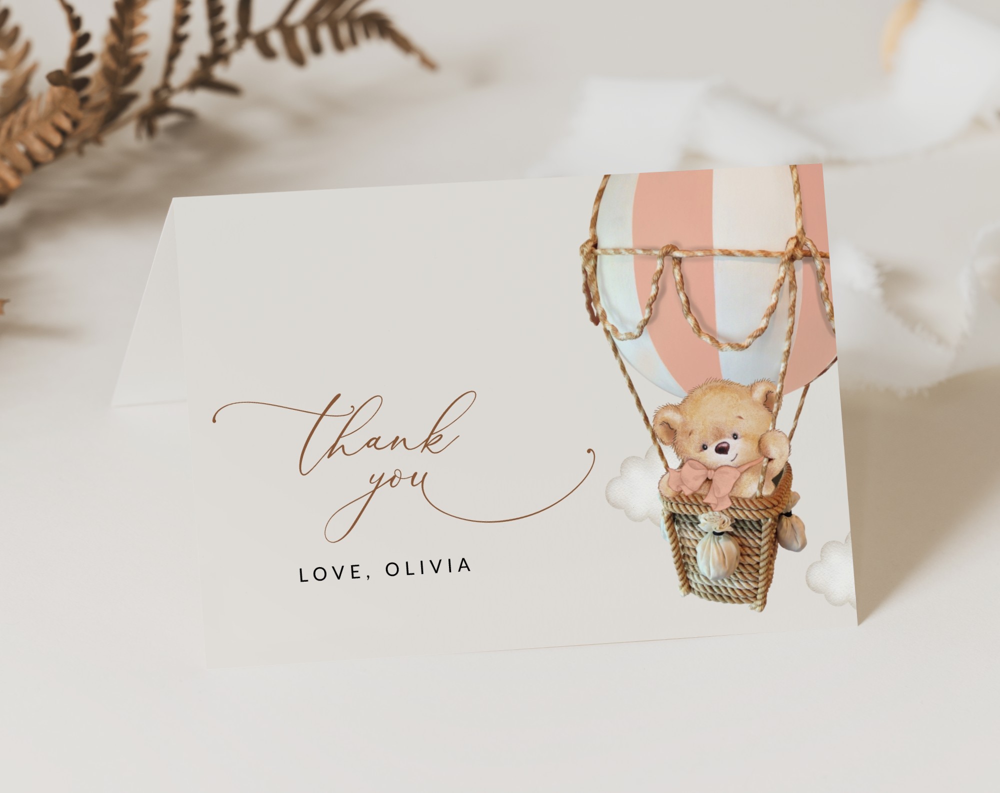 Bear in Pink Balloon Thank You Card, Girl Baby Shower, Printable File, Edit Yourself, SH56 Bear in Pink Balloon Thank You Card, Girl Baby Shower, Printable File, Edit Yourself, SH56