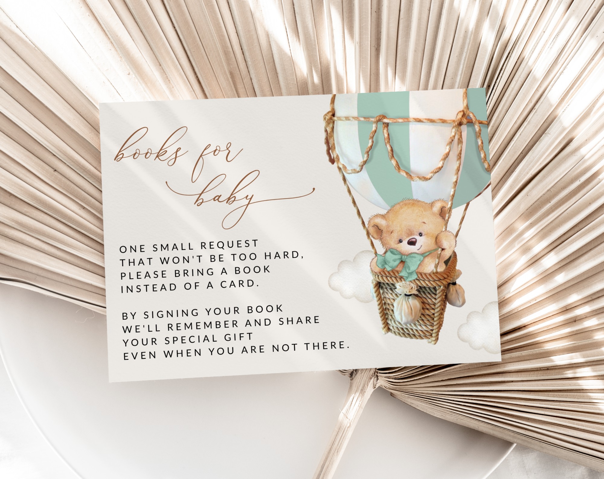 Bear in Green Balloon Baby Shower Invitation Suite, Gender Neutral Baby Shower, Printable File, Edit Yourself, SH57