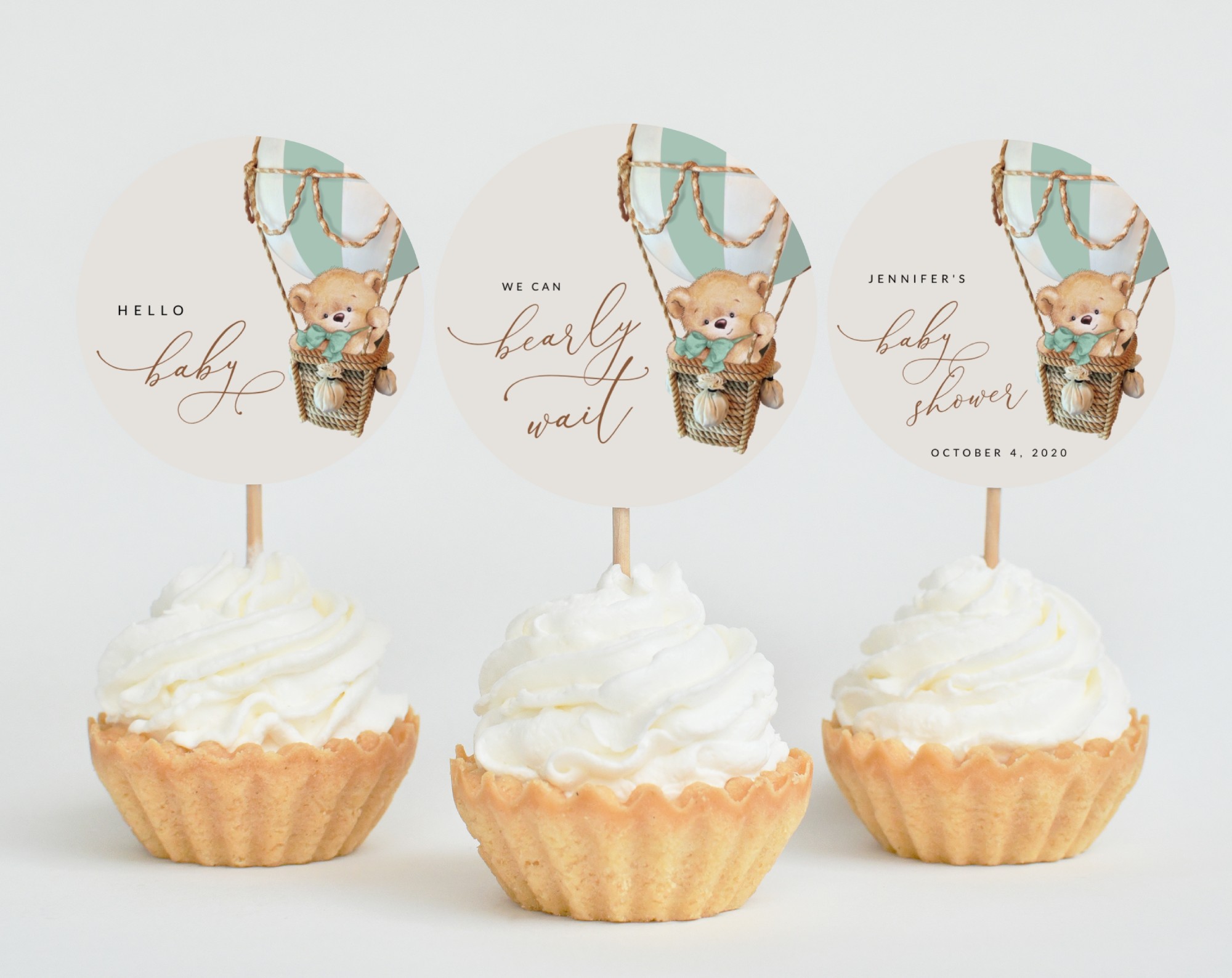 Bear in Green Balloon Cupcake Toppers, Baby Shower Decoration, Gender Neutral Baby Shower, Printable File, Edit Yourself, SH57 Bear in Green Balloon Cupcake Toppers, Baby Shower Decoration, Gender Neutral Baby Shower, Printable File, Edit Yourself, SH57