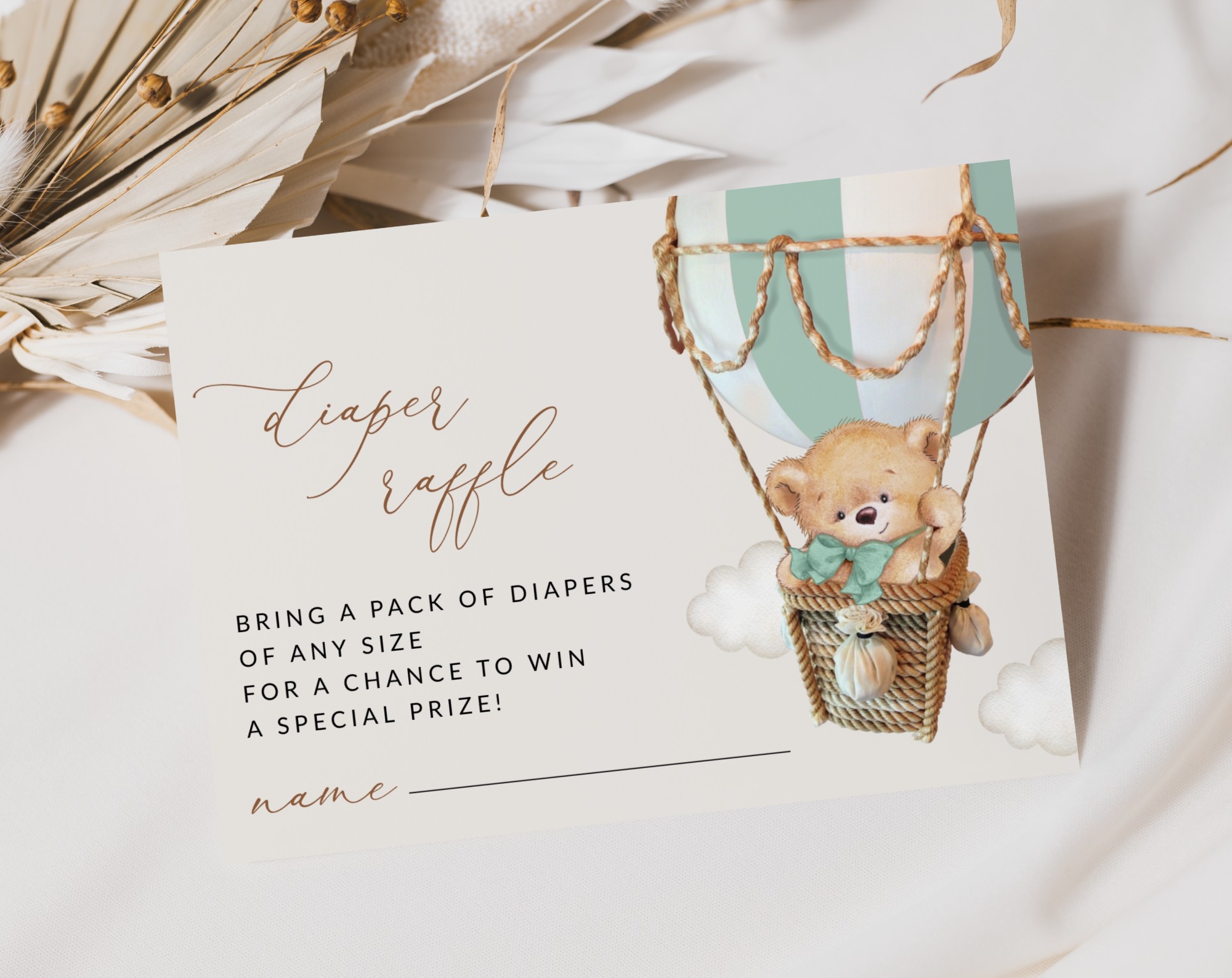 Bear in Green Balloon Baby Shower Invitation Suite, Gender Neutral Baby Shower, Printable File, Edit Yourself, SH57