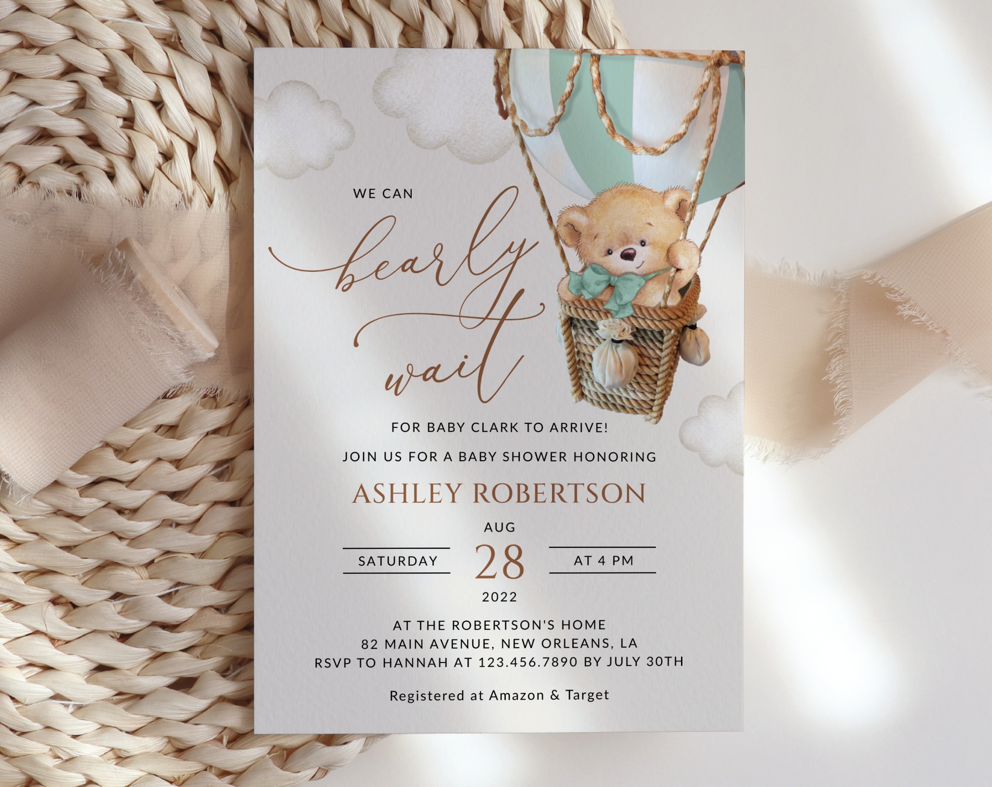 Bear in Green Balloon Baby Shower Invitation, Gender Neutral Baby Shower, Printable File, Edit Yourself, SH57 Bear in Green Balloon Baby Shower Invitation, Gender Neutral Baby Shower, Printable File, Edit Yourself, SH57