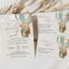 Bear in Green Balloon Baby Shower Invitation Suite, Gender Neutral Baby Shower, Printable File, Edit Yourself, SH57