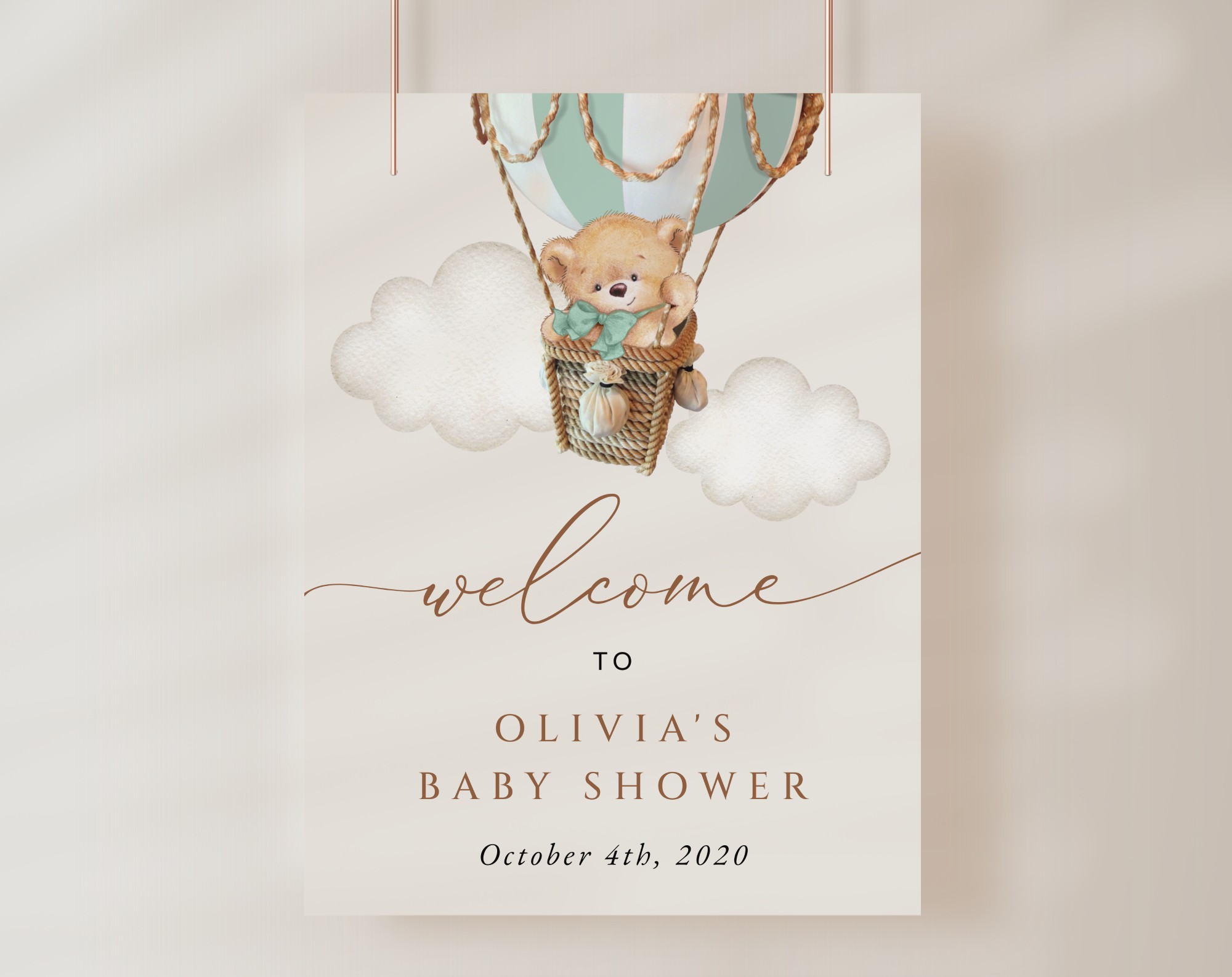 Bear in Green Balloon Welcome Sign, Baby Shower Sign, Gender Neutral Baby Shower, Printable File, Edit Yourself, SH57 Bear in Green Balloon Welcome Sign, Baby Shower Sign, Gender Neutral Baby Shower, Printable File, Edit Yourself, SH57
