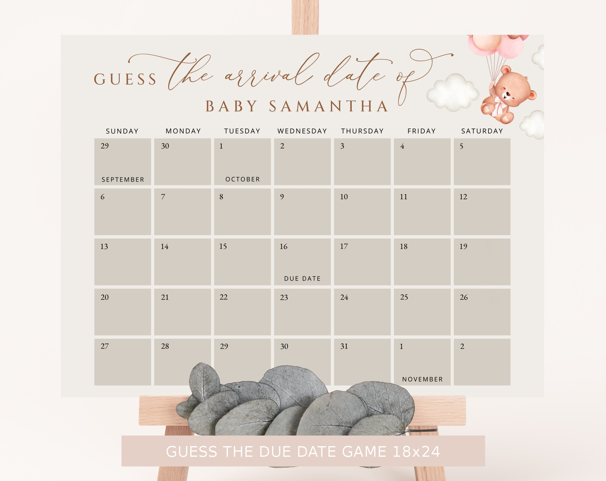 Baby Bear with Pink Balloons Baby Shower Bundle, Girl Baby Shower, Printable File, Edit Yourself, SH58