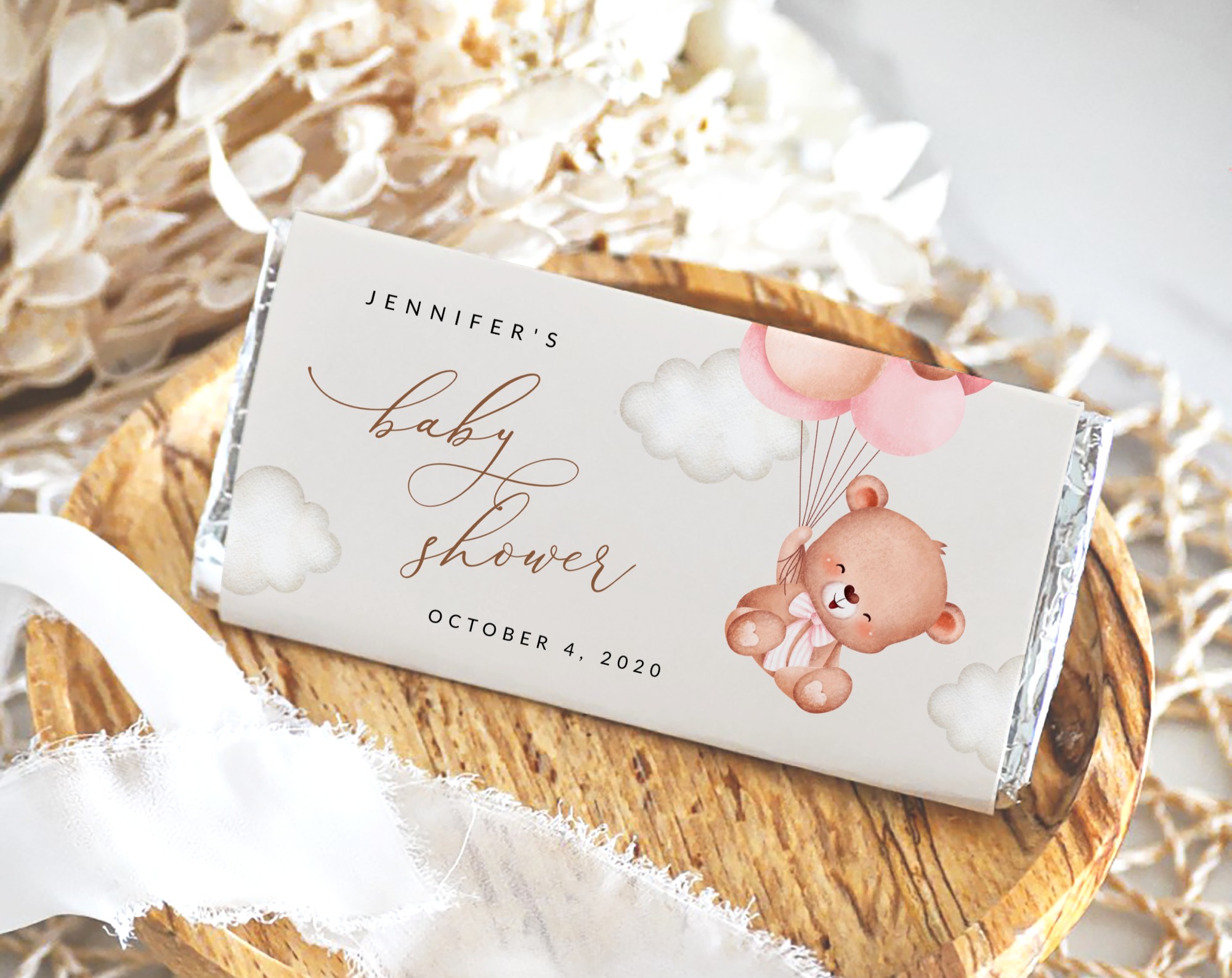 Baby Bear with Pink Balloons Chocolate Bar Wrapper, Candy Bar Wrapper, Girl Baby Shower, Printable File, Edit Yourself, SH58 Baby Bear with Pink Balloons Chocolate Bar Wrapper, Candy Bar Wrapper, Girl Baby Shower, Printable File, Edit Yourself, SH58