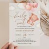 Baby Bear with Pink Balloons Baby Shower Invitation, Girl Baby Shower, Printable File, Edit Yourself, SH58