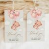 Baby Bear with Pink Balloons Favor Tags, Gift Tags, Party Tags, Girl Baby Shower, Printable File, Edit Yourself, SH58