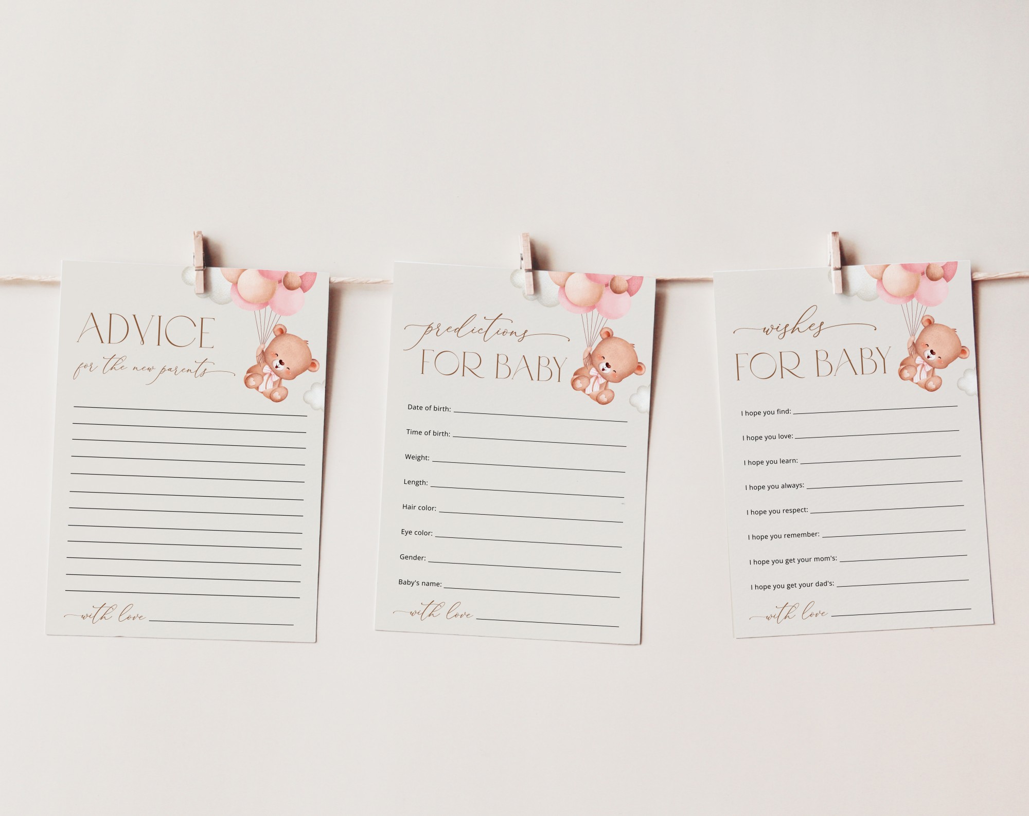 Baby Bear with Pink Balloons Baby Shower Games, Set of 3 Games, Advice Predictions Wishes, Girl Baby Shower, Printable File, Edit Yourself, SH58 Baby Bear with Pink Balloons Baby Shower Games, Set of 3 Games, Advice Predictions Wishes, Girl Baby Shower, Printable File, Edit Yourself, SH58