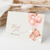Baby Bear with Pink Balloons Thank You Card, Girl Baby Shower, Printable File, Edit Yourself, SH58