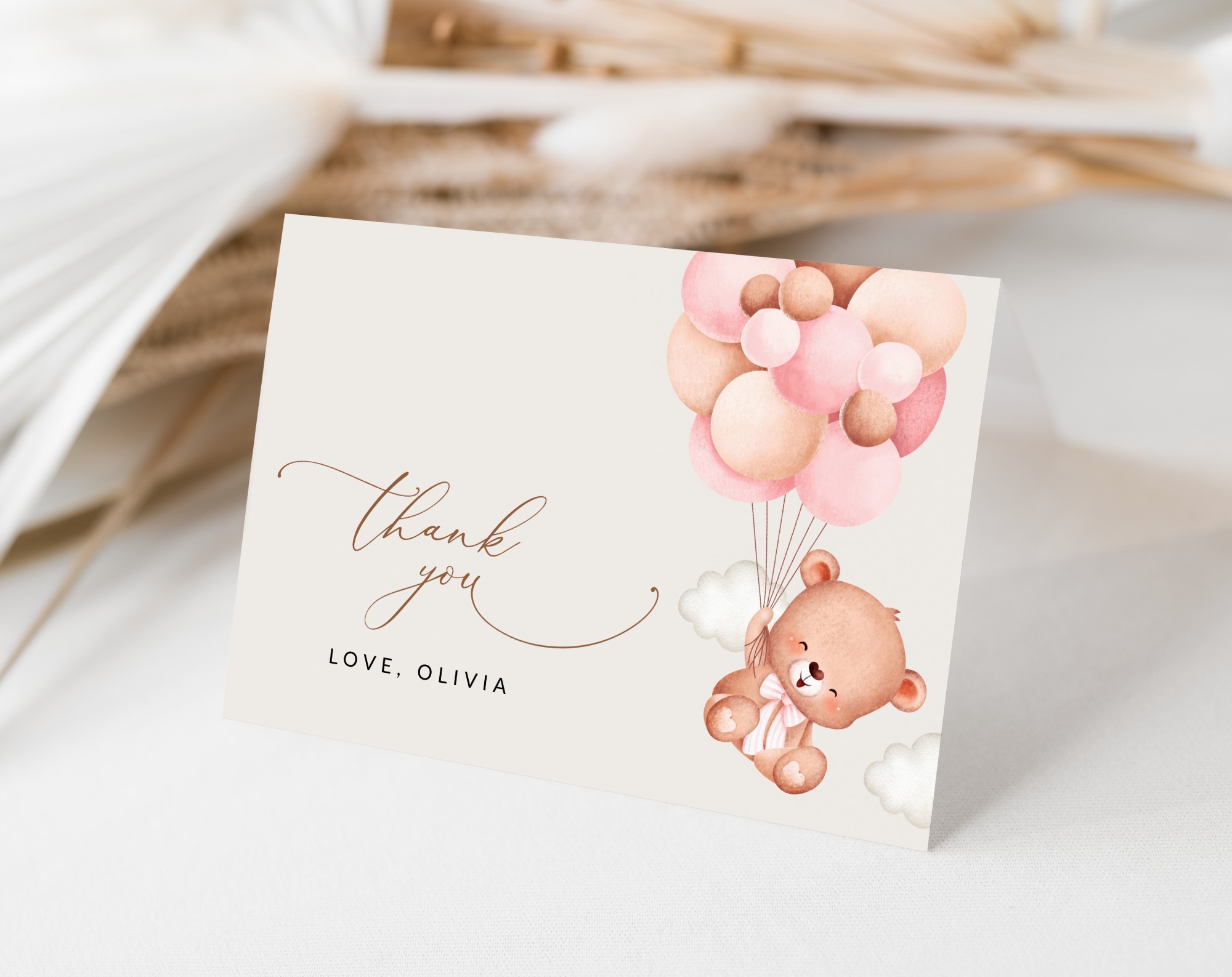 Baby Bear with Pink Balloons Thank You Card, Girl Baby Shower, Printable File, Edit Yourself, SH58 Baby Bear with Pink Balloons Thank You Card, Girl Baby Shower, Printable File, Edit Yourself, SH58