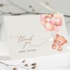 Baby Bear with Pink Balloons Thank You Card, Girl Baby Shower, Printable File, Edit Yourself, SH58