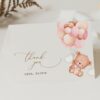 Baby Bear with Pink Balloons Thank You Card, Girl Baby Shower, Printable File, Edit Yourself, SH58