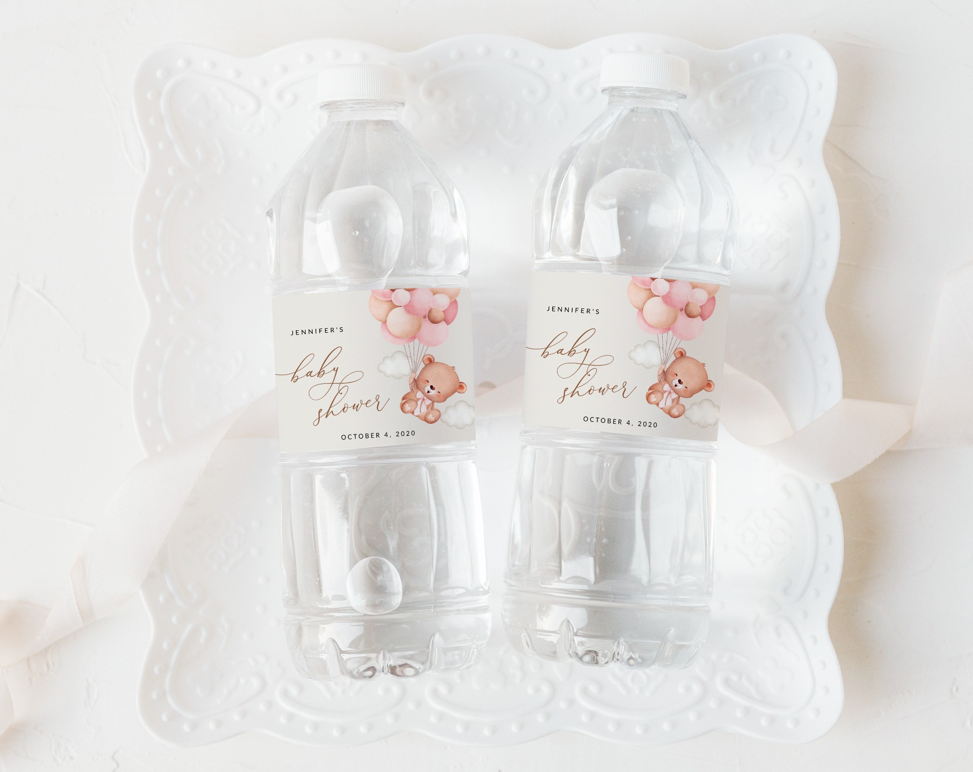 Baby Bear with Pink Balloons Water Bottle Labels, Baby Shower Decoration, Girl Baby Shower, Printable File, Edit Yourself, SH58 Baby Bear with Pink Balloons Water Bottle Labels, Baby Shower Decoration, Girl Baby Shower, Printable File, Edit Yourself, SH58