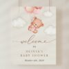 Baby Bear with Pink Balloons Welcome Sign, Baby Shower Sign, Girl Baby Shower, Printable File, Edit Yourself, SH58
