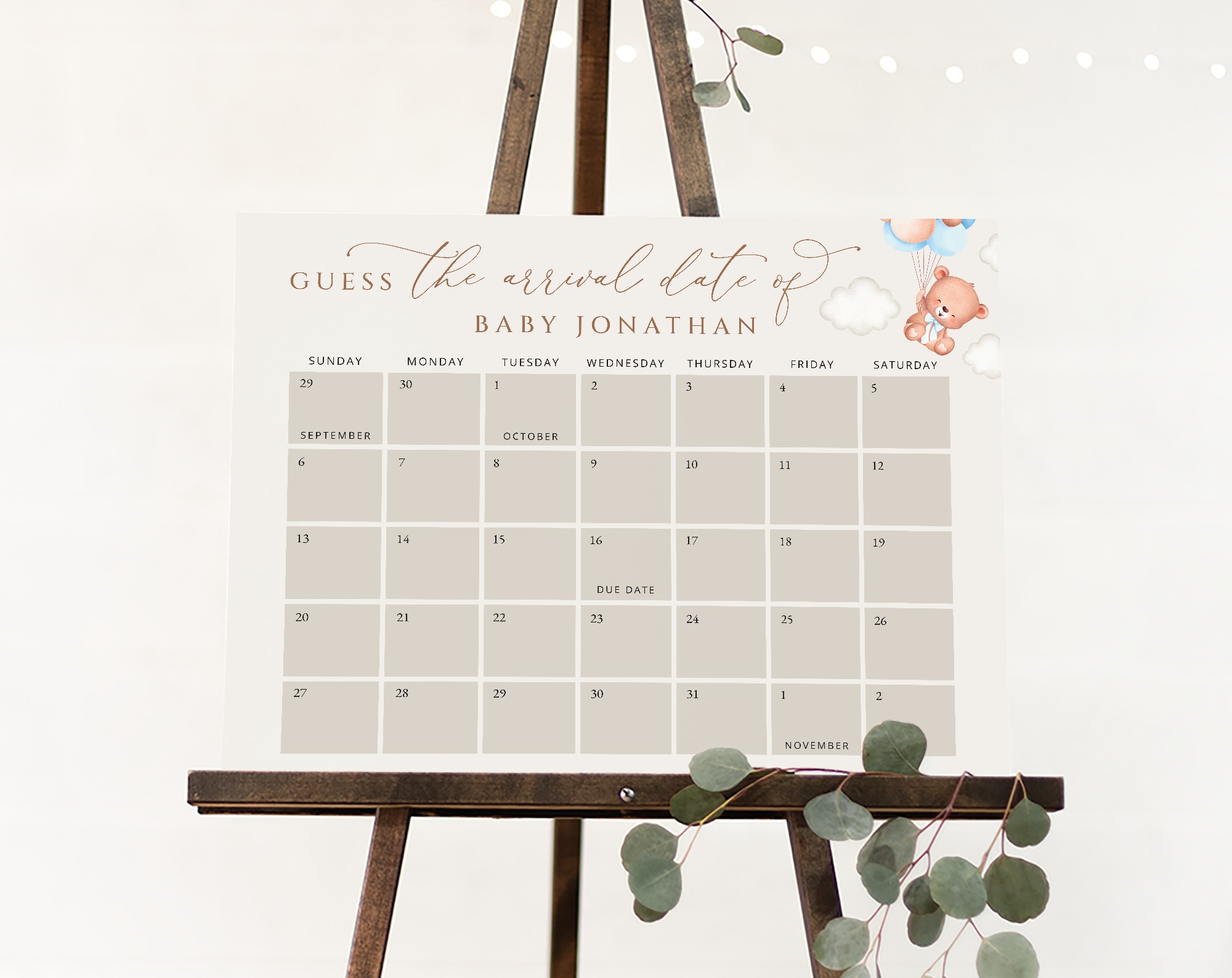 Baby Bear with Blue Balloons Guess the Due Date, Baby Shower Game, Boy Baby Shower, Printable File, Edit Yourself, SH59 Baby Bear with Blue Balloons Guess the Due Date, Baby Shower Game, Boy Baby Shower, Printable File, Edit Yourself, SH59