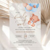 Baby Bear with Blue Balloons Baby Shower Invitation, Boy Baby Shower, Printable File, Edit Yourself, SH59