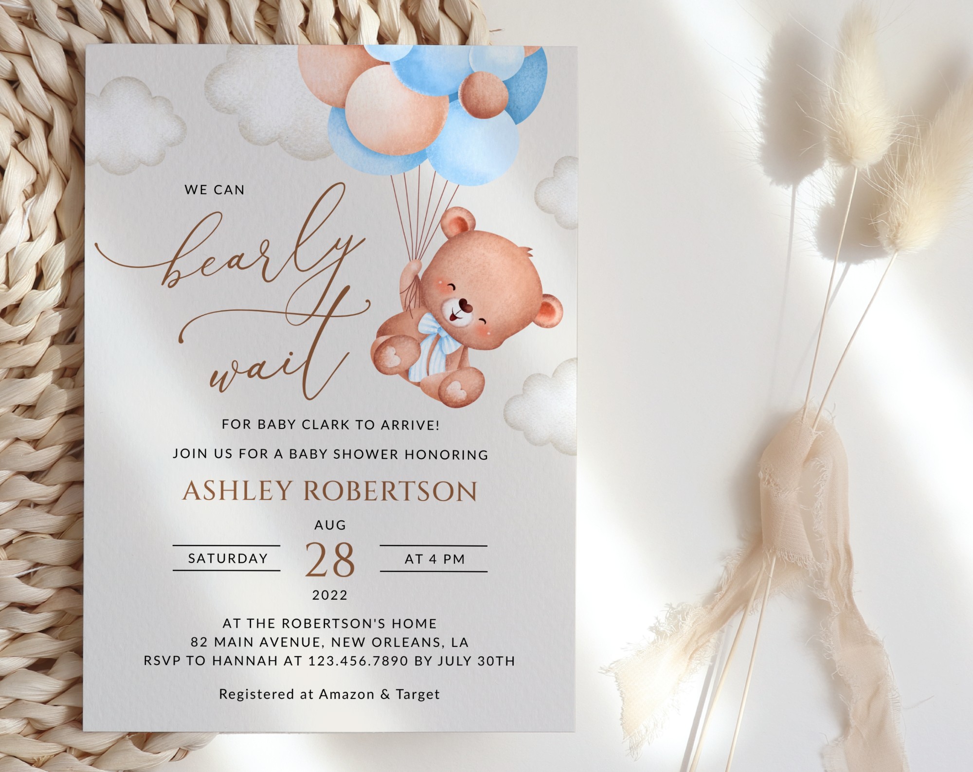 Baby Bear with Blue Balloons Baby Shower Invitation, Boy Baby Shower, Printable File, Edit Yourself, SH59 Baby Bear with Blue Balloons Baby Shower Invitation, Boy Baby Shower, Printable File, Edit Yourself, SH59