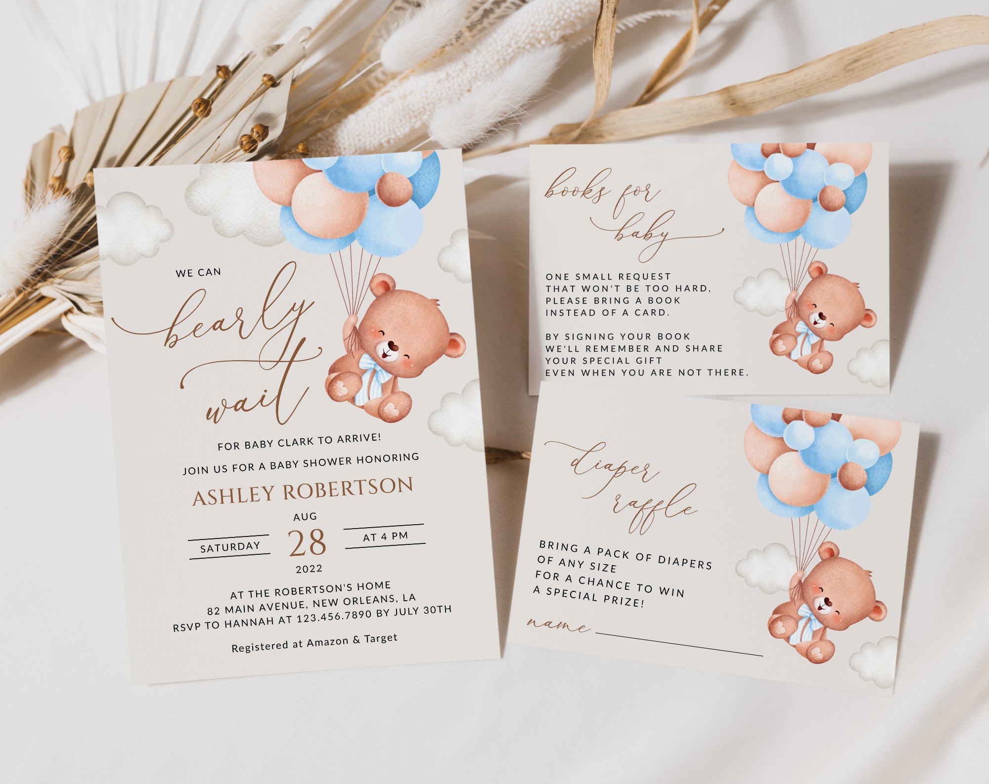 Baby Bear with Blue Balloons Baby Shower Invitation Suite, Boy Baby Shower, Printable File, Edit Yourself, SH59 Baby Bear with Blue Balloons Baby Shower Invitation Suite, Boy Baby Shower, Printable File, Edit Yourself, SH59