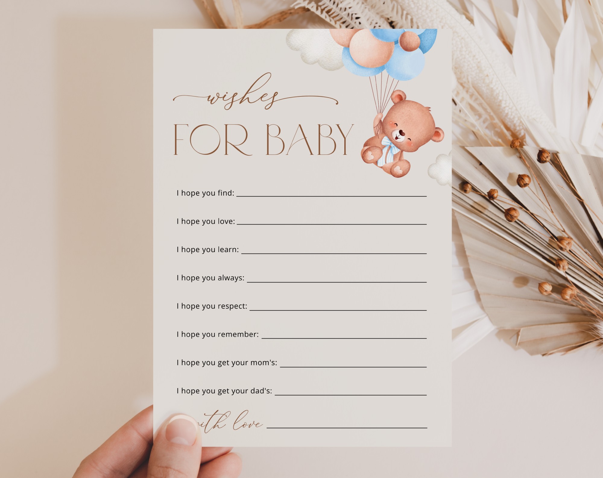 Baby Bear with Blue Balloons Baby Shower Games, Set of 3 Games, Advice Predictions Wishes, Boy Baby Shower, Printable File, Edit Yourself, SH59